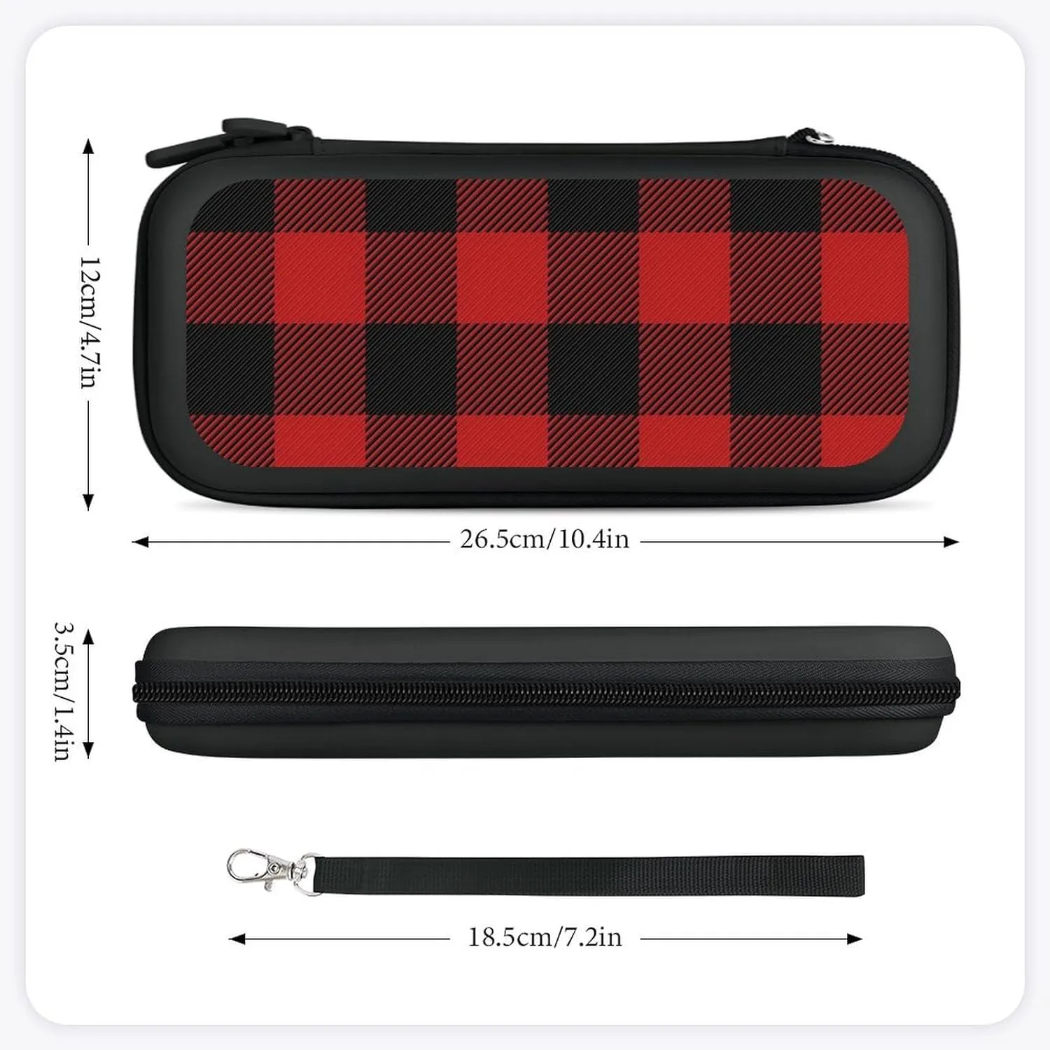 Scottish Red Checkered Black Twill Hard Shell Travel Case with Rope 15 Game Card Pockets Compatible with Switch Protective