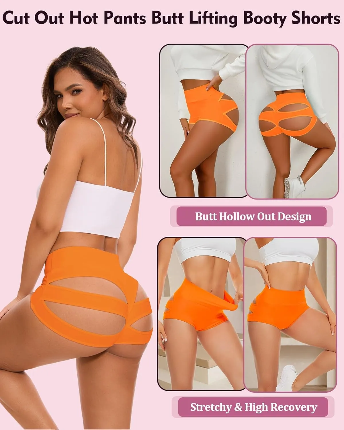 Scrunch Booty Shorts for Women V Back High Waisted Yoga Shorts Cut Out Rave Bottoms Butt Lifting Short Mini Hot Pants