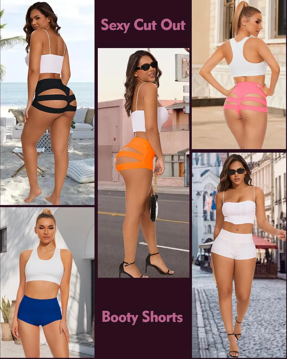 Scrunch Booty Shorts for Women V Back High Waisted Yoga Shorts Cut Out Rave Bottoms Butt Lifting Short Mini Hot Pants