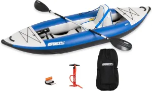 Sea Eagle 300X Explorer Touring, Camping, Fishing Whitewater Inflatable Kayak, Solo, Self-Bailing, Drop Stitch Floor-Paddle, Seat, Pump, Skeg, Bag