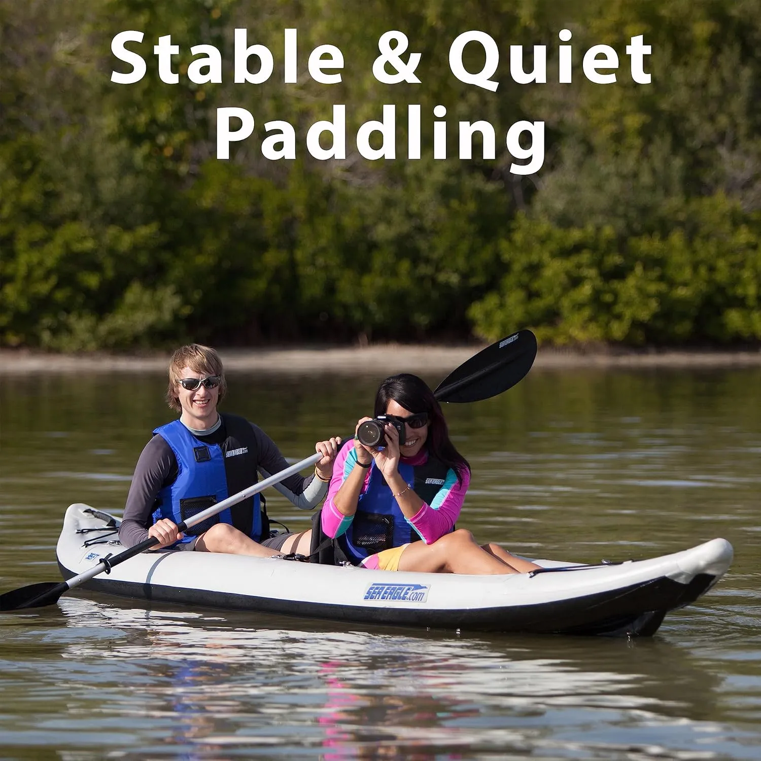 Sea Eagle 385FT Fasttrack Inflatable Kayak 12'6" 1-3 Person Touring Kayak, Rigid External keel, Smoother Paddling Experience-Light Weight
