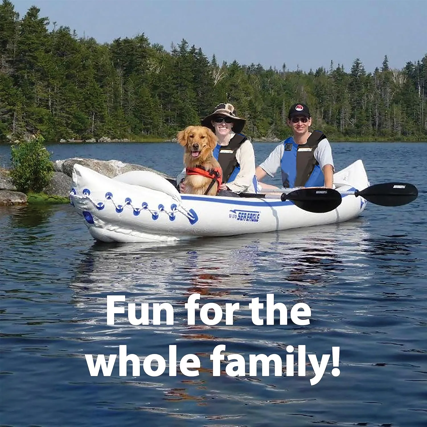 Sea Eagle SE370 Inflatable Kayak 1-3 Person-Portable Stowable & Lightweight-with Seat(s), Paddle(s), Foot Pump and Bag