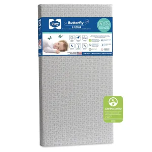 Sealy Butterfly 2-Stage Dual Firm Antibacterial Foam Baby Crib Mattress & Toddler Bed Mattress, Hypoallergenic Waterproof Memory Foam Crib Mattress, GREENGUARD GOLD Certified,Made in USA,52"x28",White
