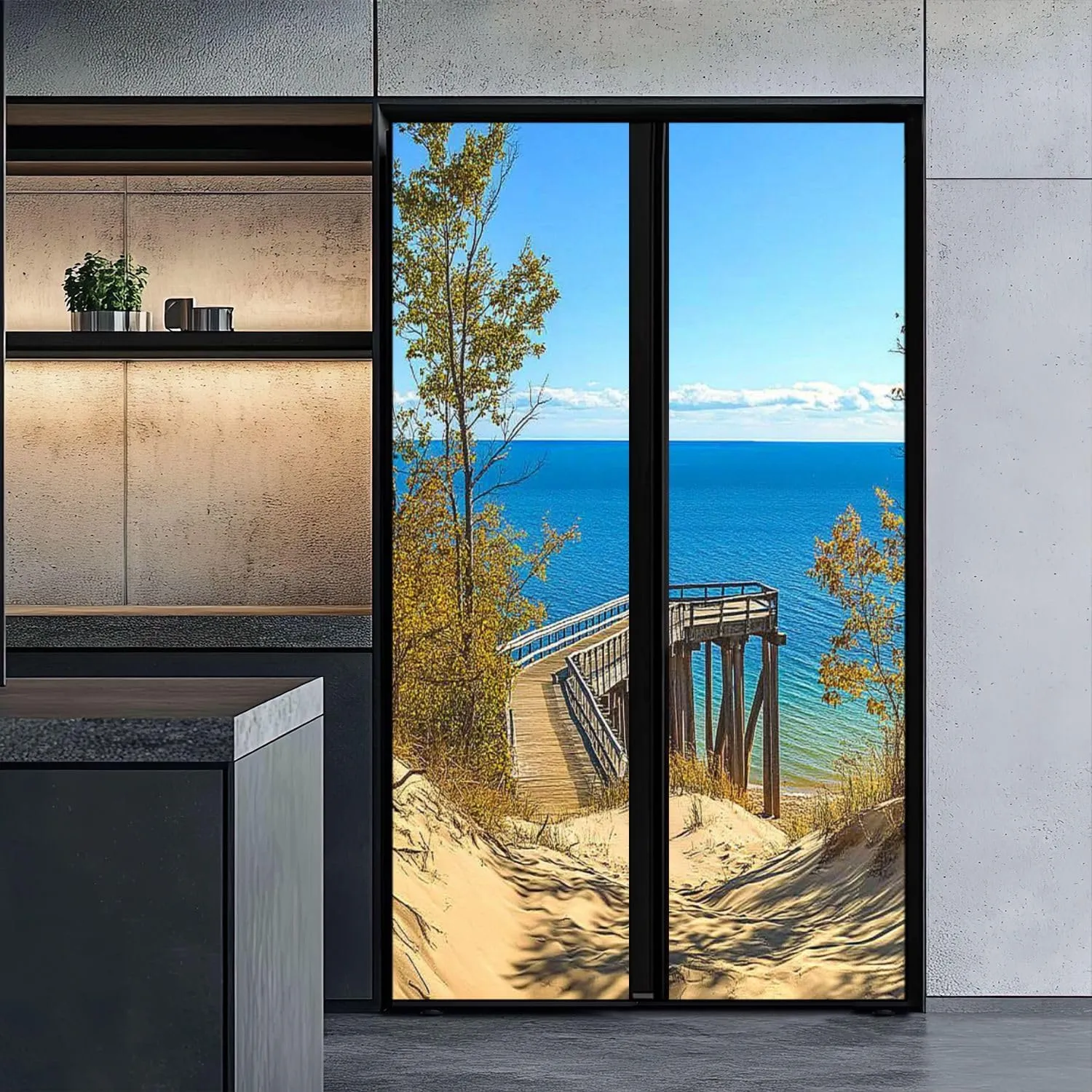 Self Adhesive Vinyl Refrigerator Wrap Set Sleeping Bear Dunes National Overlook Self Stick Door Mural Sticker Removable Refrigerator Wrap Decal Kitchen Bar Decor