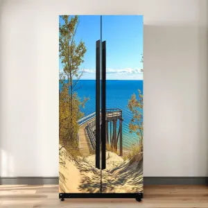 Self Adhesive Vinyl Refrigerator Wrap Set Sleeping Bear Dunes National Overlook Self Stick Door Mural Sticker Removable Refrigerator Wrap Decal Kitchen Bar Decor