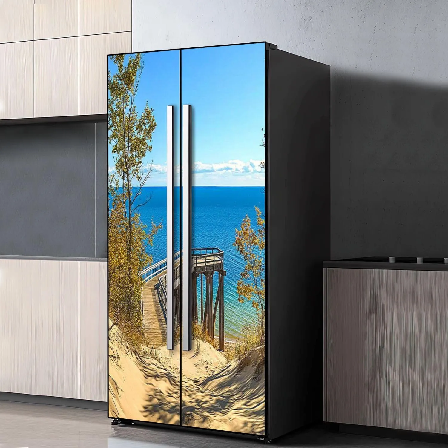 Self Adhesive Vinyl Refrigerator Wrap Set Sleeping Bear Dunes National Overlook Self Stick Door Mural Sticker Removable Refrigerator Wrap Decal Kitchen Bar Decor