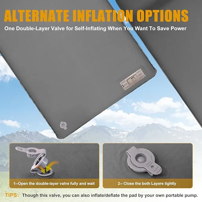Self Inflating Sleeping Pad with Electric Pump, 3.14" Ultra-Thick Memory Foam Camping Mattress Pad with Pillow Fast Inflating in 30s,9.5 R-Value Insulated Camping Pad for Camping Car Travel Tent,Grey