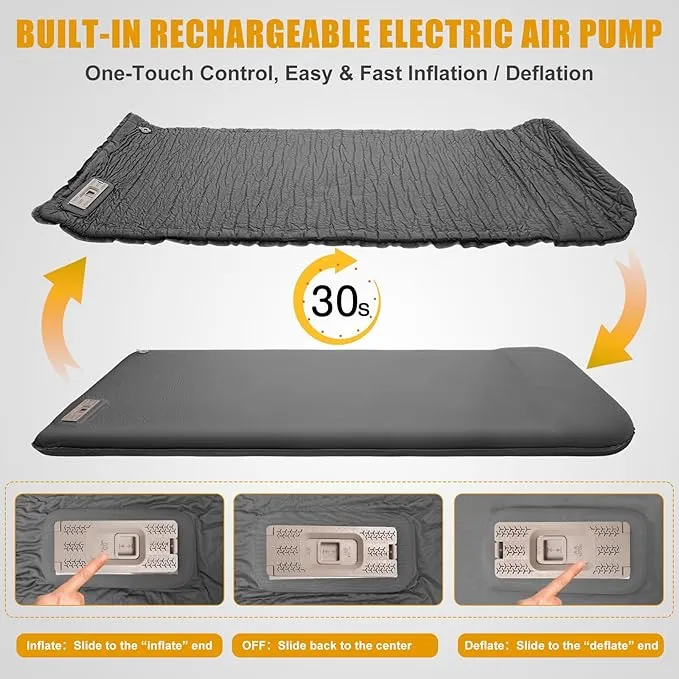 Self Inflating Sleeping Pad with Electric Pump, 3.14" Ultra-Thick Memory Foam Camping Mattress Pad with Pillow Fast Inflating in 30s,9.5 R-Value Insulated Camping Pad for Camping Car Travel Tent,Grey