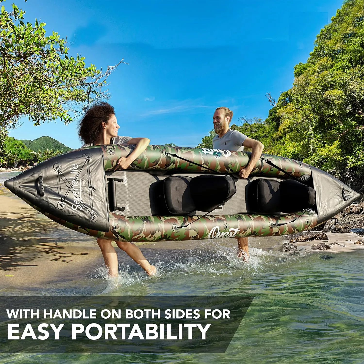SereneLife 2 Person Inflatable Kayak - Double Kayak with Aluminum Paddles, Repair Kit - Lightweight, Portable Adult Kayaks with High-Output Pump - Durable Vinyl Kayak for Lake, Mild River