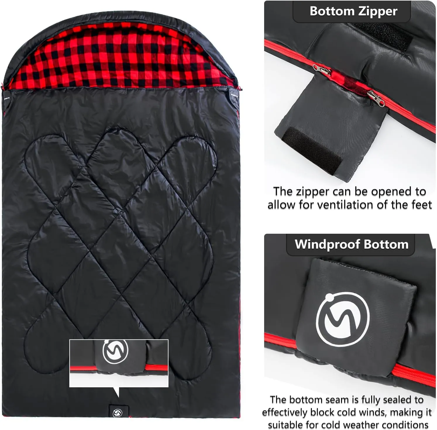 ShinHye Double Sleeping Bag for Adults with 2 Pillows, Camping Sleeping Bags Flannel Cotton 2 Person Sleeping Bags XXL Queen Size Sleeping Bag for Cold Weather