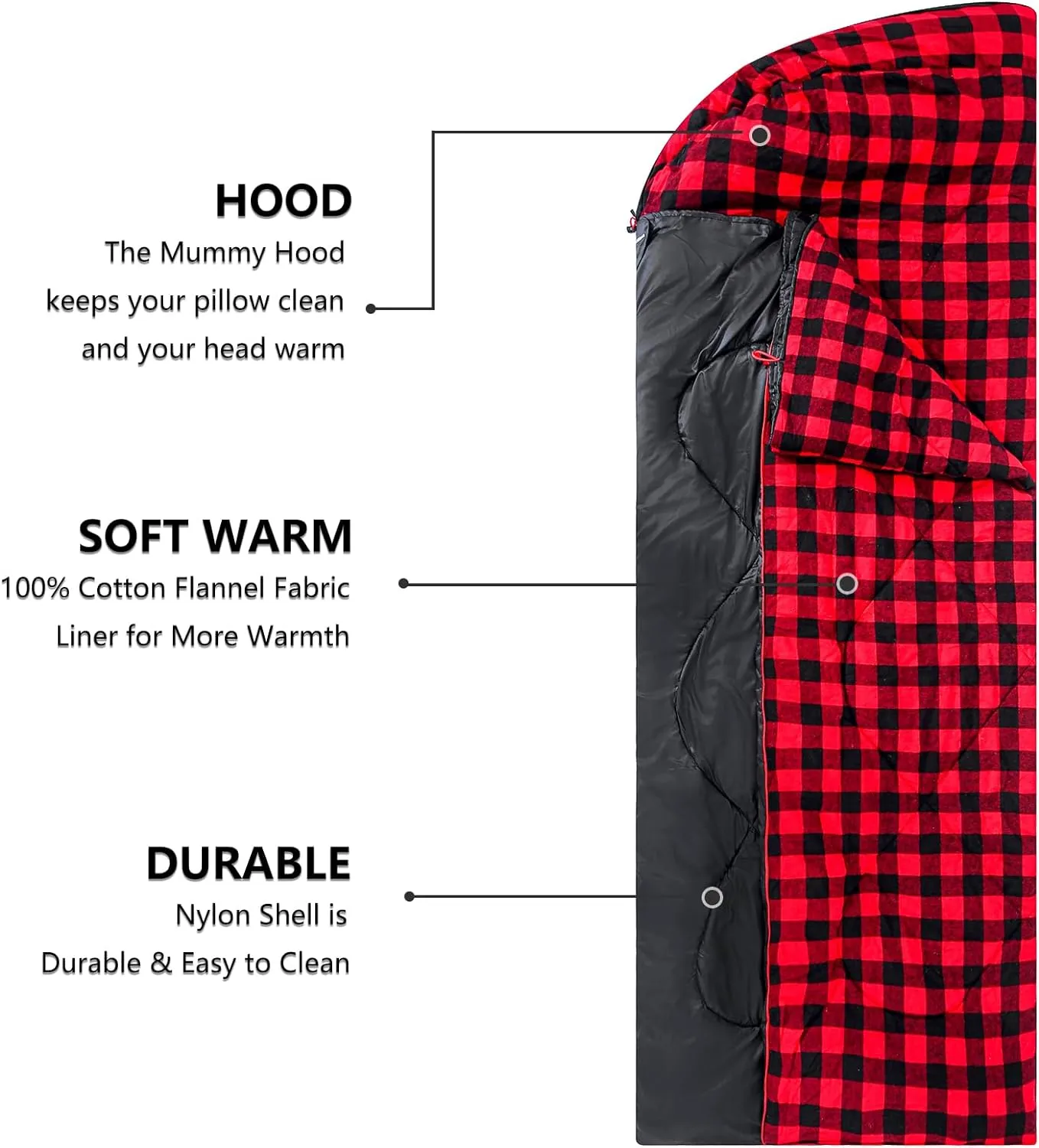 ShinHye Double Sleeping Bag for Adults with 2 Pillows, Camping Sleeping Bags Flannel Cotton 2 Person Sleeping Bags XXL Queen Size Sleeping Bag for Cold Weather