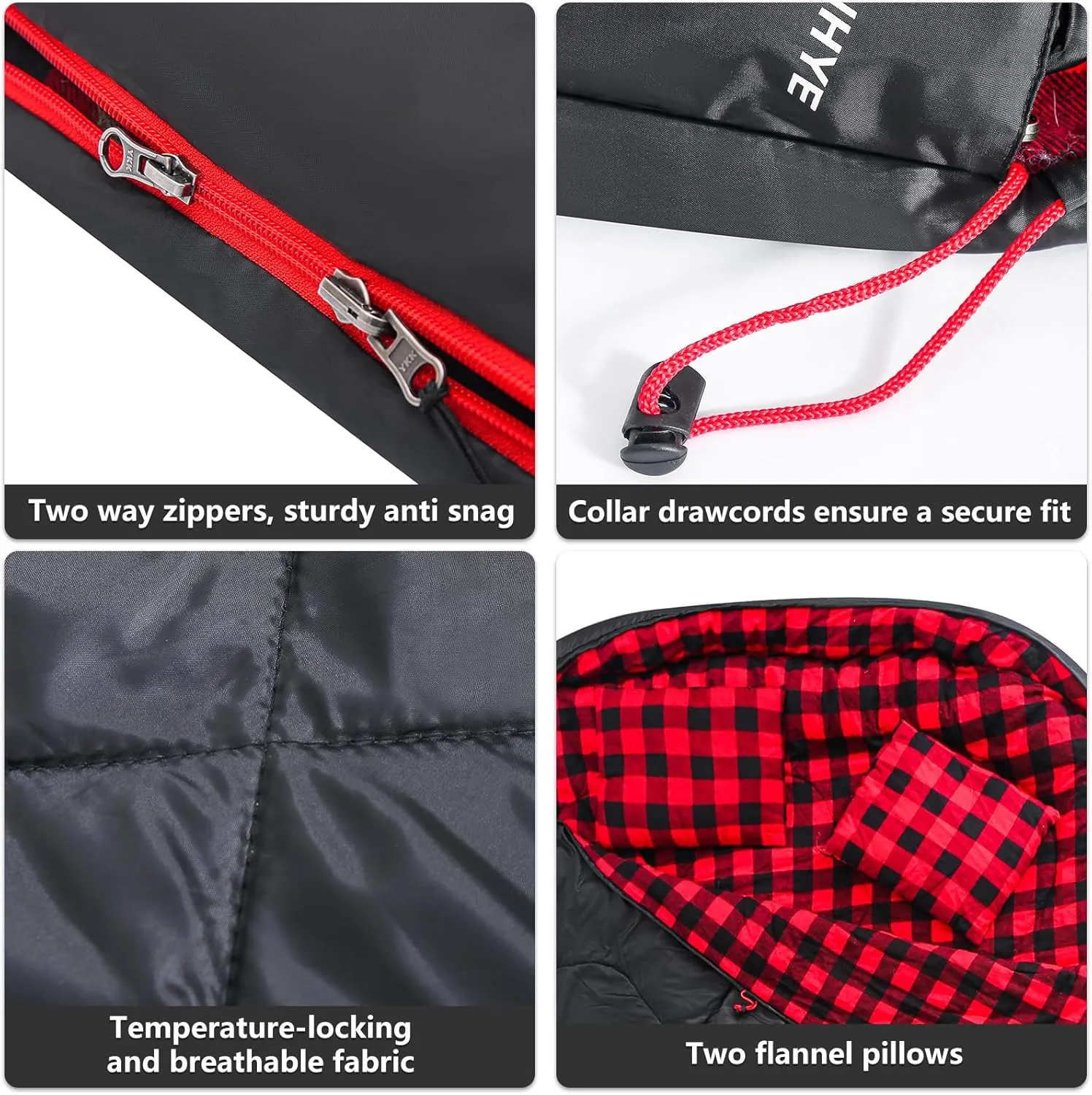ShinHye Double Sleeping Bag for Adults with 2 Pillows, Camping Sleeping Bags Flannel Cotton 2 Person Sleeping Bags XXL Queen Size Sleeping Bag for Cold Weather