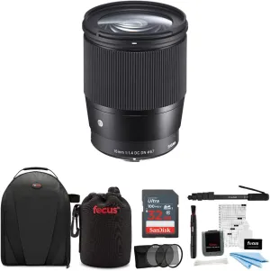 Sigma 16mm f/1.4 DC DN Contemporary Lens for Sony E W/16GB SD Card & Travel Kit