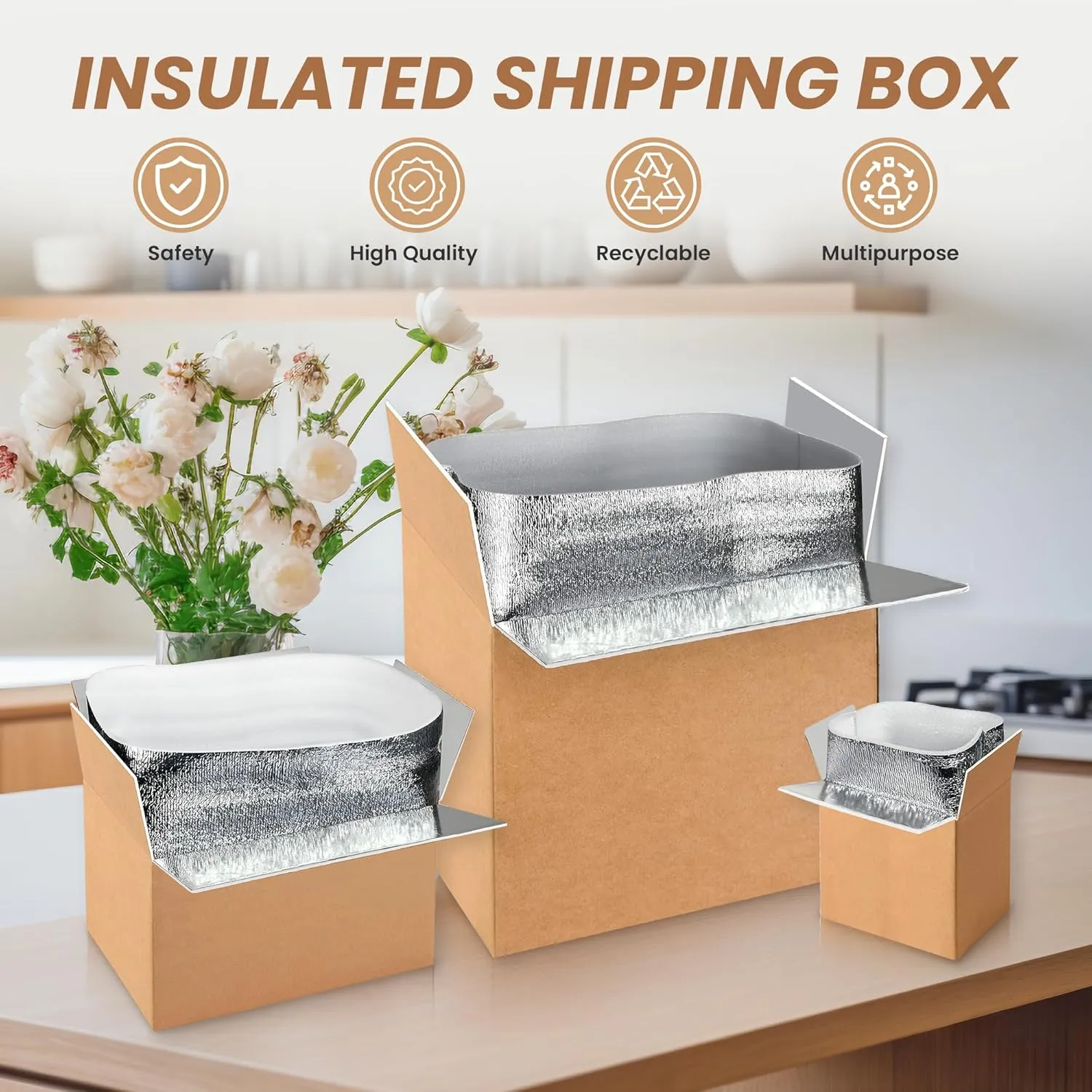 Simple Deluxe Insulated Shipping Boxes with Aluminum Foil Liner,Thermal Insulation Cold Pack Shipping Boxes for Frozen, Reusable Styrofoam Cooler Box, Small Mailing Box, 12''x10''x7'' (Pack of 8)