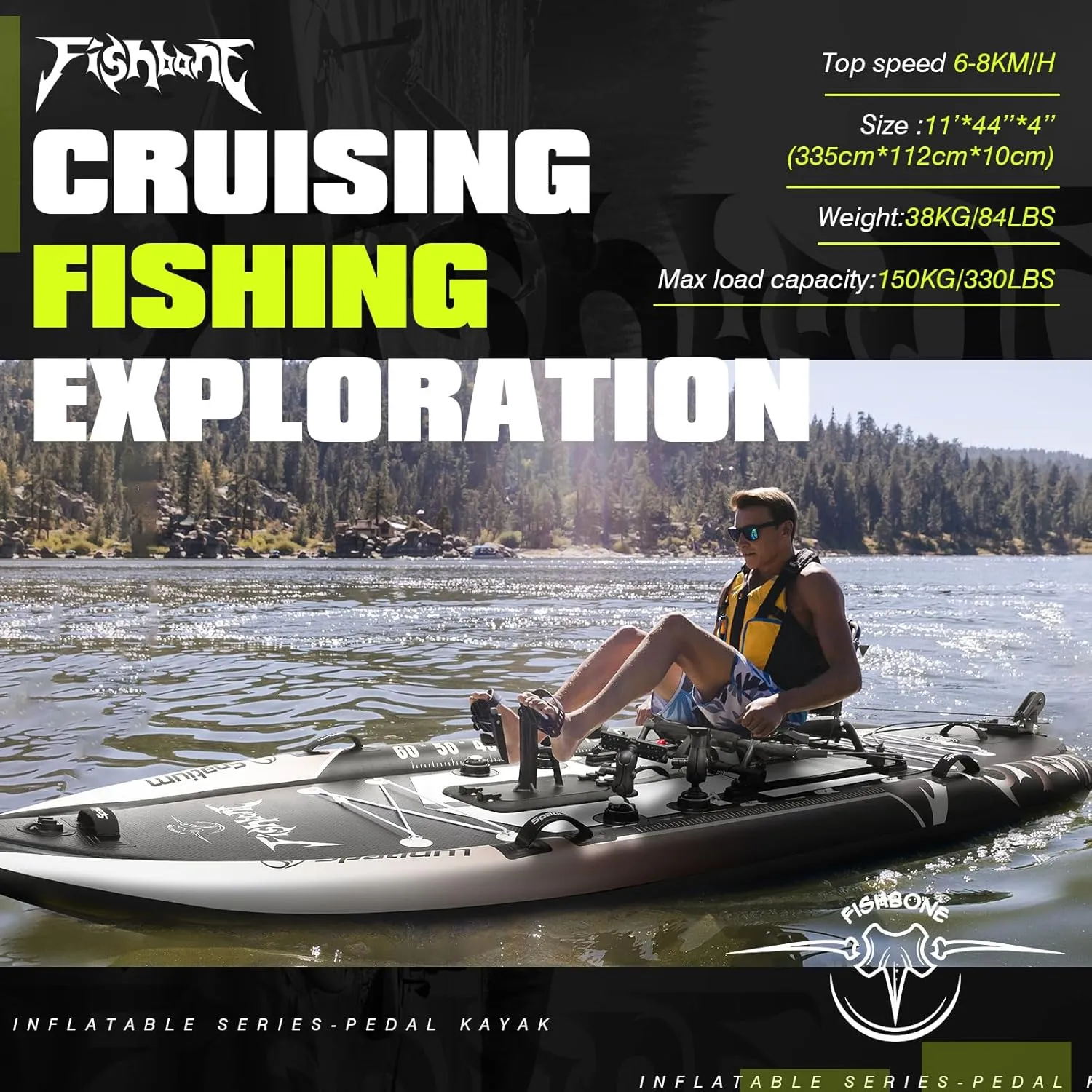 Sit on Top Pedal Drive Inflatable Pedal Boat Fishing Kayak One Person Boat Stand Up Pedal Kayak for Adults Youth Suitable for Rivers,Oceans,Lakes,Fun Water Sports