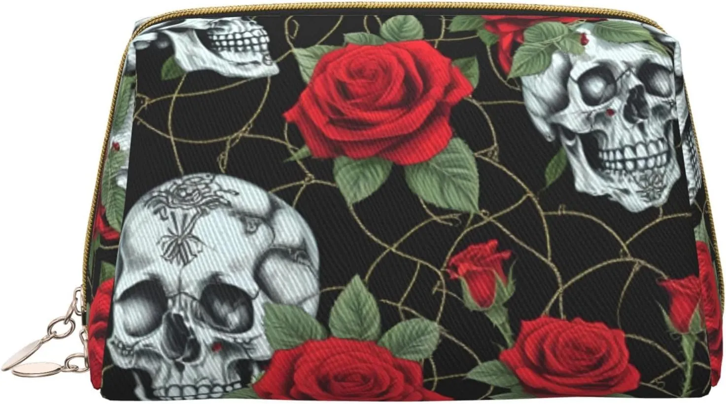 Skull And Red Rose Toiletry Pouch, Travel-Friendly Makeup Organizer For Makeup Brushes, Lipsticks