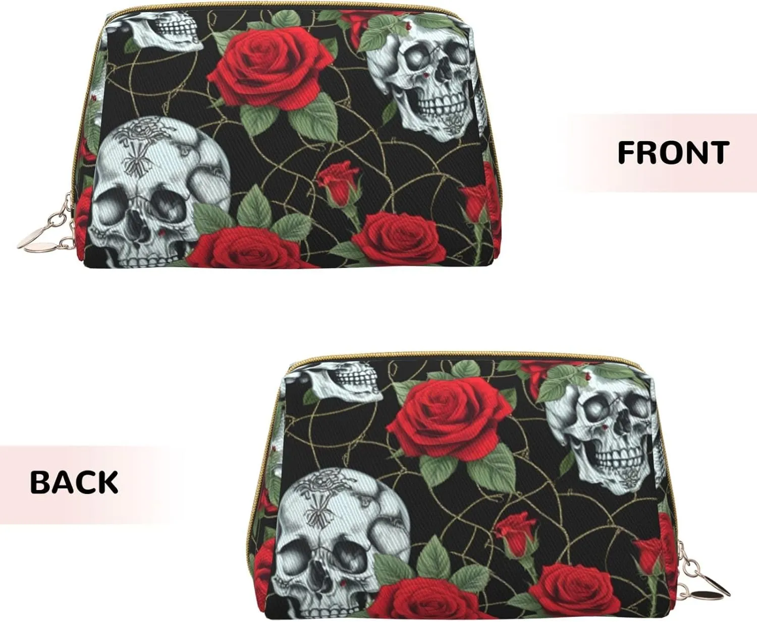 Skull And Red Rose Toiletry Pouch, Travel-Friendly Makeup Organizer For Makeup Brushes, Lipsticks
