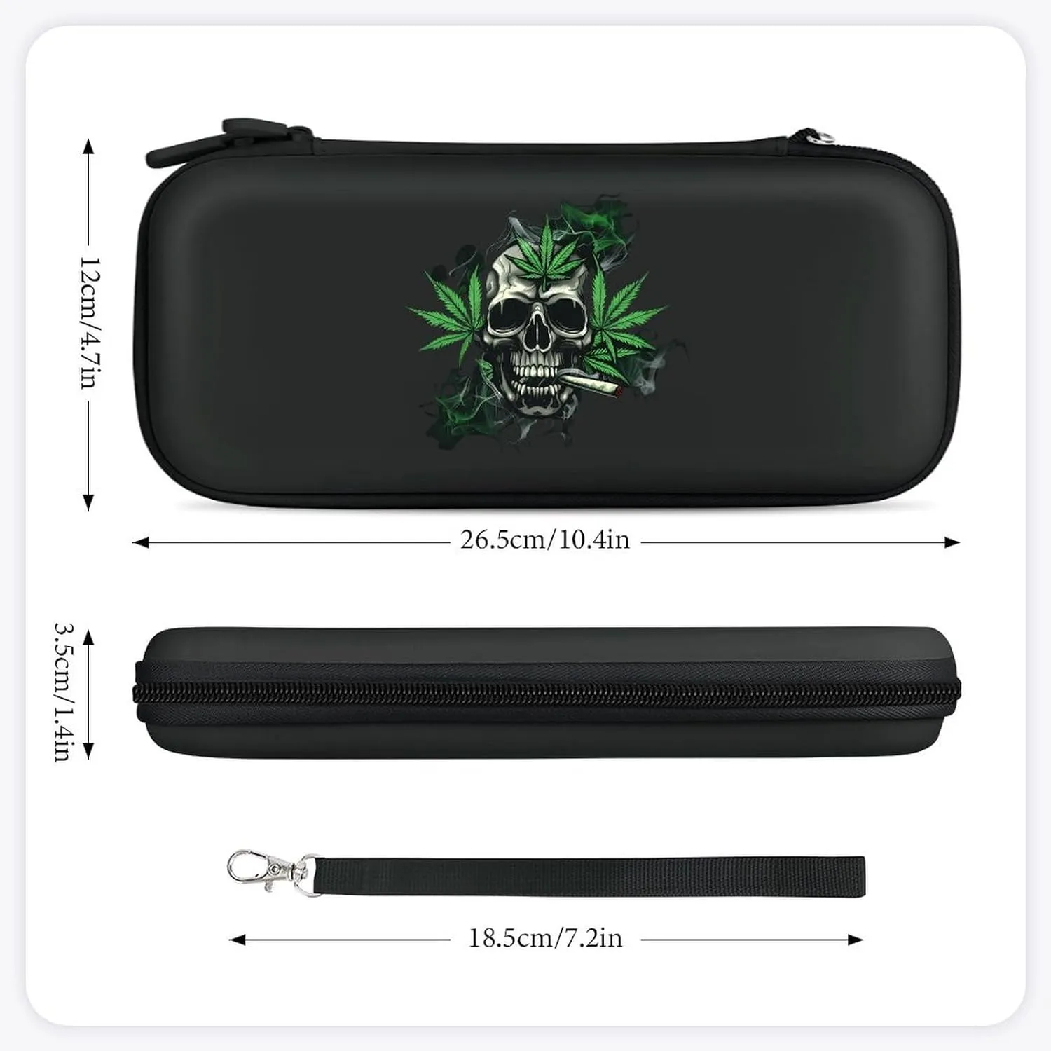Skull with Weed Leaf Hard Shell Travel Case with Rope 15 Game Card Pockets Compatible with Switch Protective