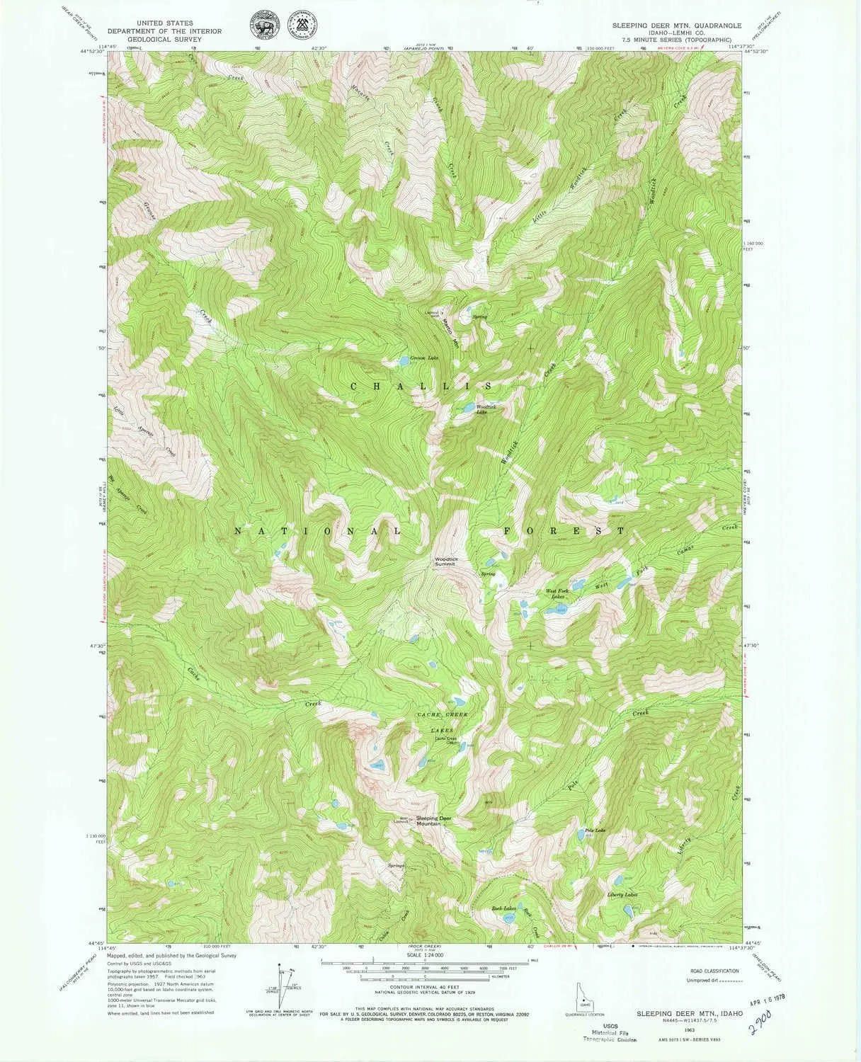 Sleeping Deer Mountain ID topo map, 1:24000 Scale, 7.5 X 7.5 Minute, Historical, 1963, Updated 1979, 27.1 x 22 in