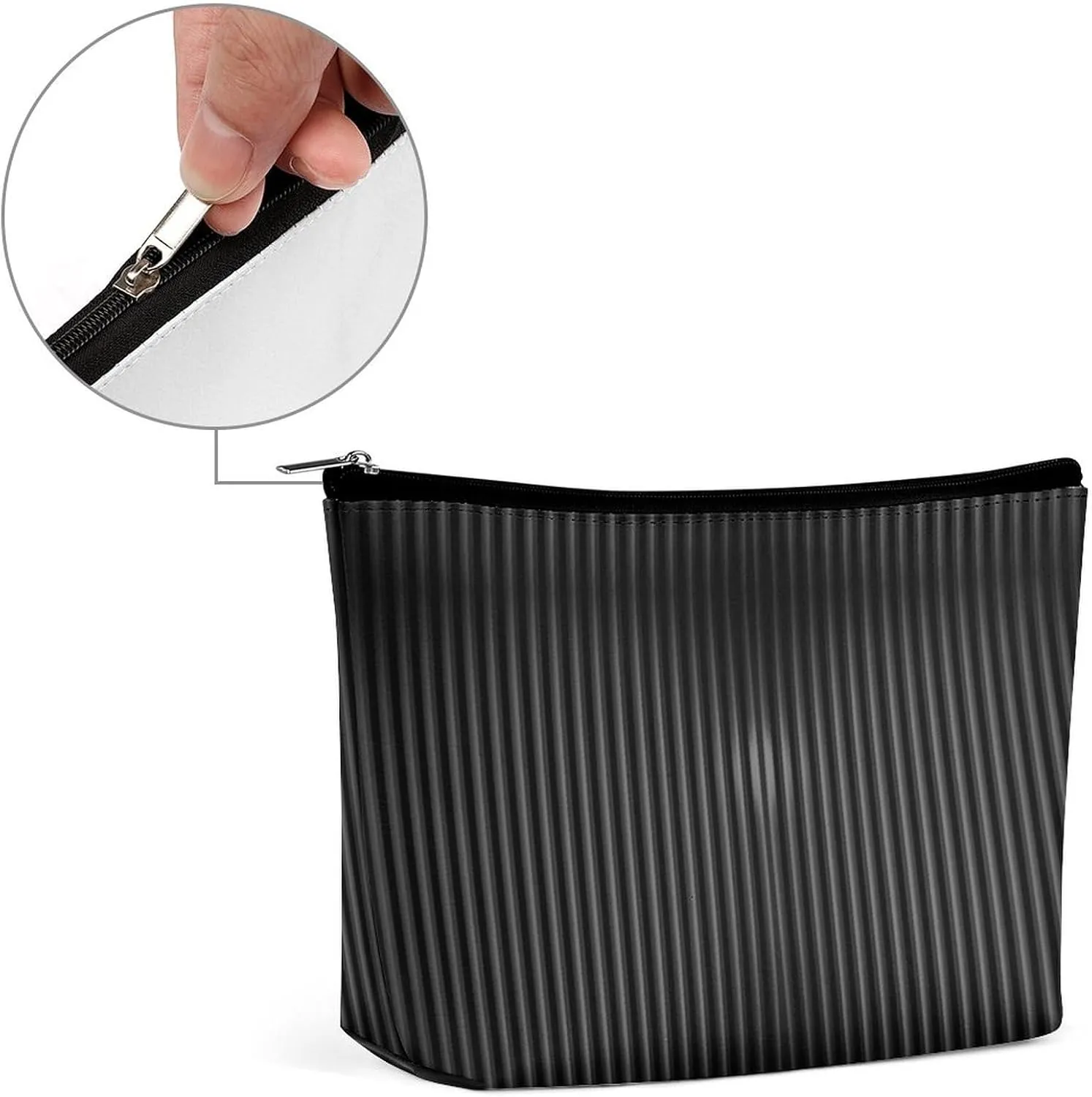 Small Cosmetic Bag, Vertical Stripes Dark Gray Makeup Bags Elegant Roomy Pouch for Women,Travel Toiletry Accessories Organizer