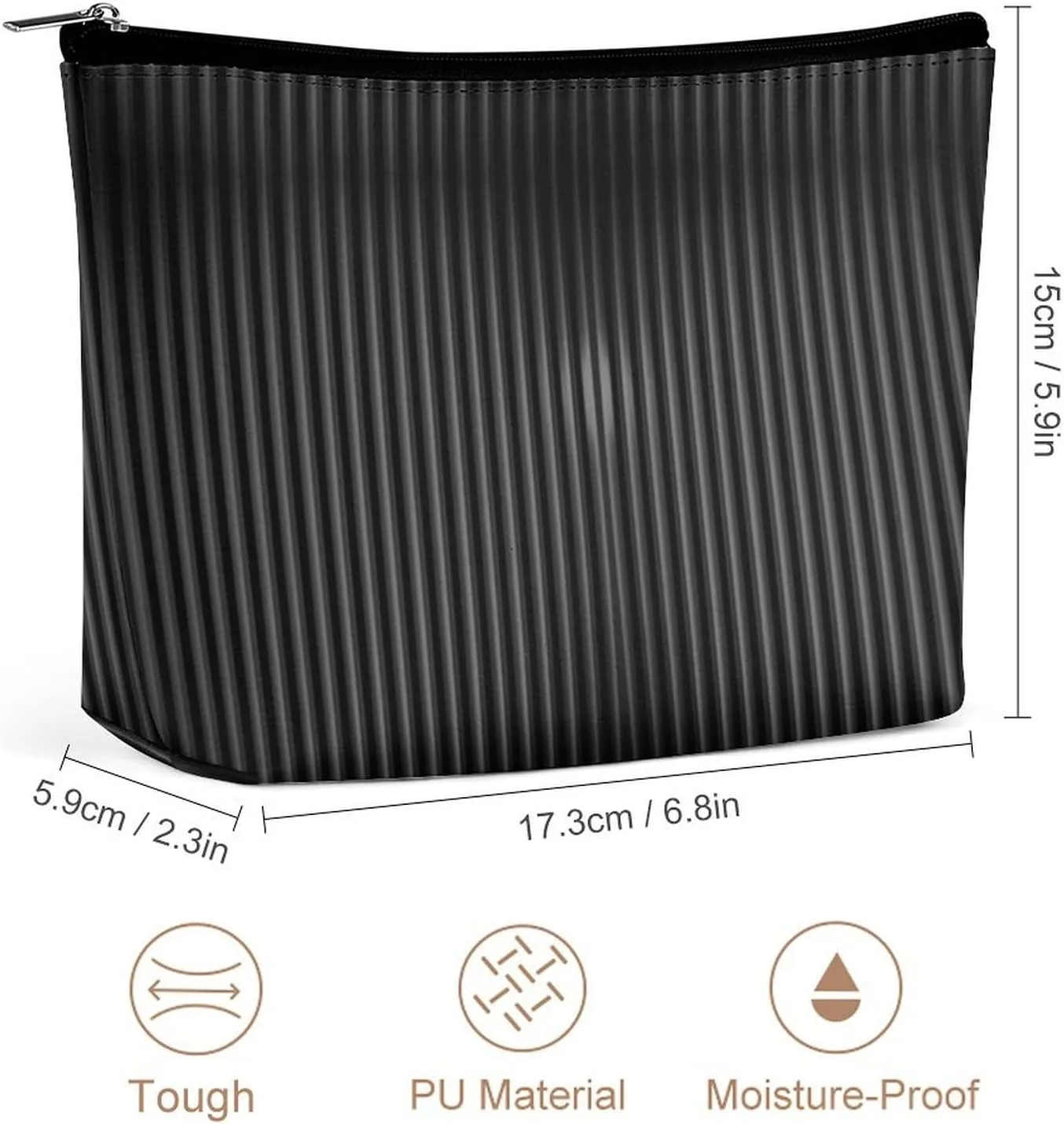 Small Cosmetic Bag, Vertical Stripes Dark Gray Makeup Bags Elegant Roomy Pouch for Women,Travel Toiletry Accessories Organizer