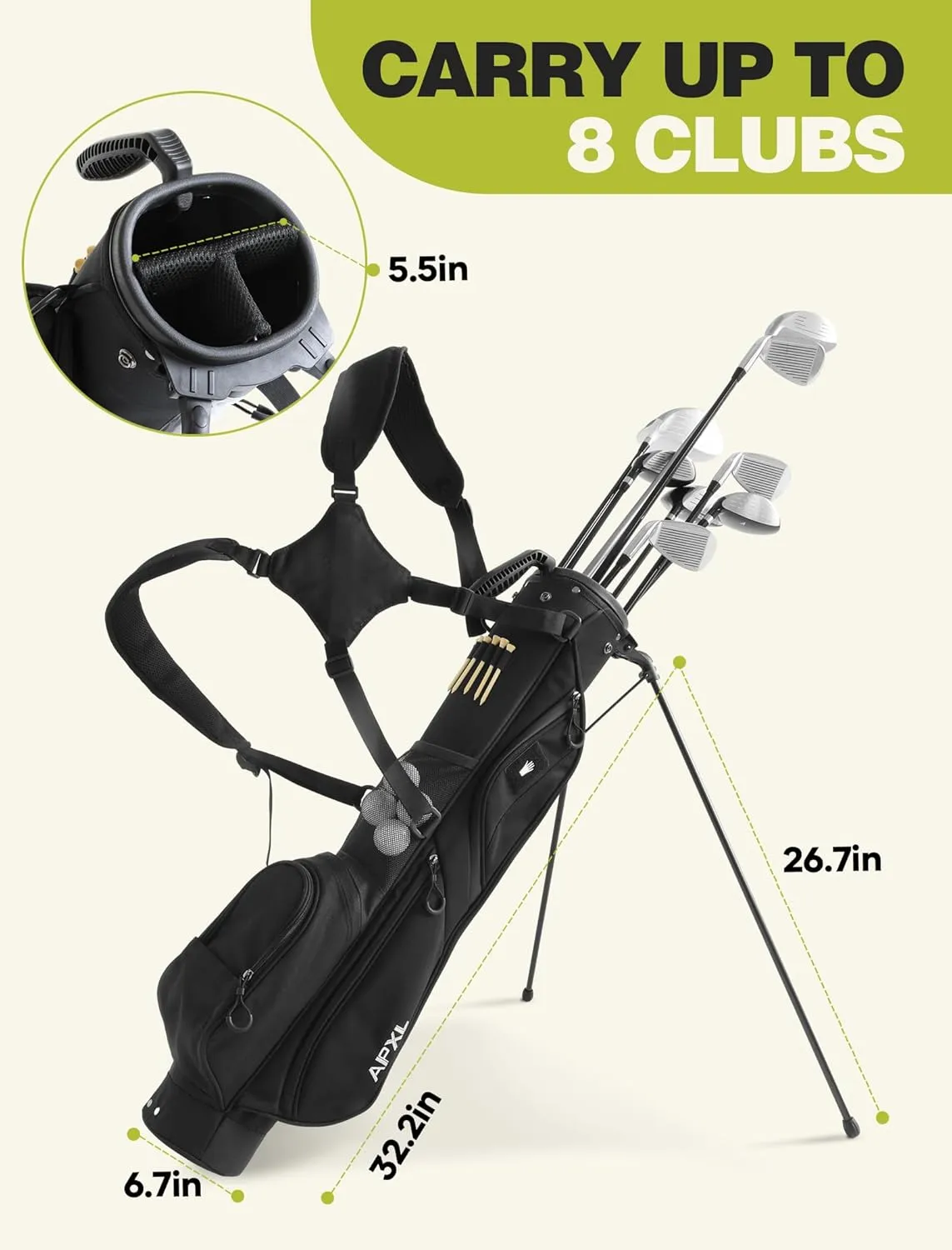 Small Golf Bag, 3 Divider Fit Up to 8 Clubs, Golf Stand Bag with Rain Cover, Easy to Carry and Durable Pitch n Putt Golf Bag, Lightweight Golf Bag with Strap and Stand for Men n Women