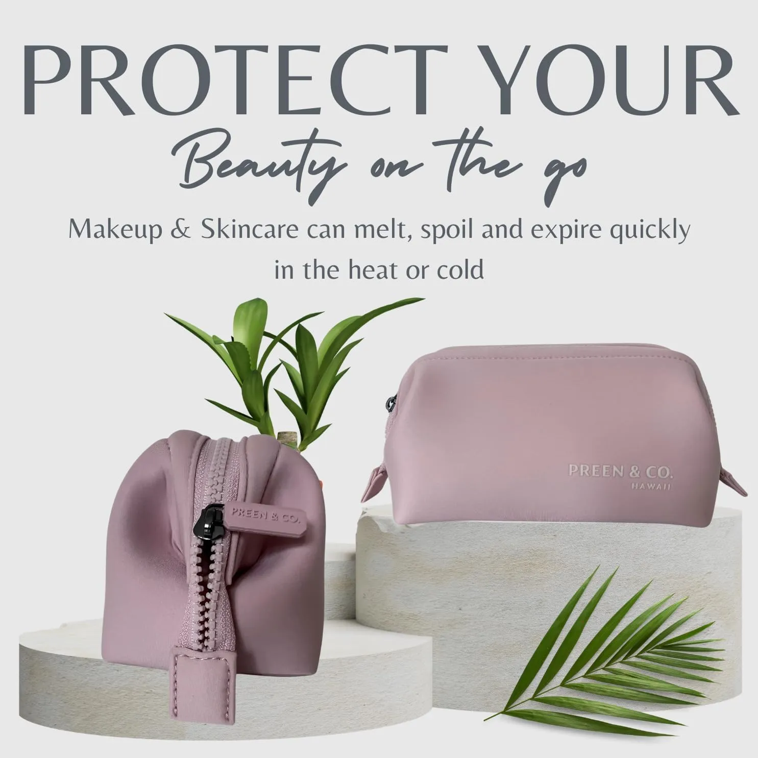 Small heat-resistant makeup bag, beauty case. Insulated cosmetic bag helps protect makeup from melting, spoiling and expiring quickly. Heat proof makeup bag for car