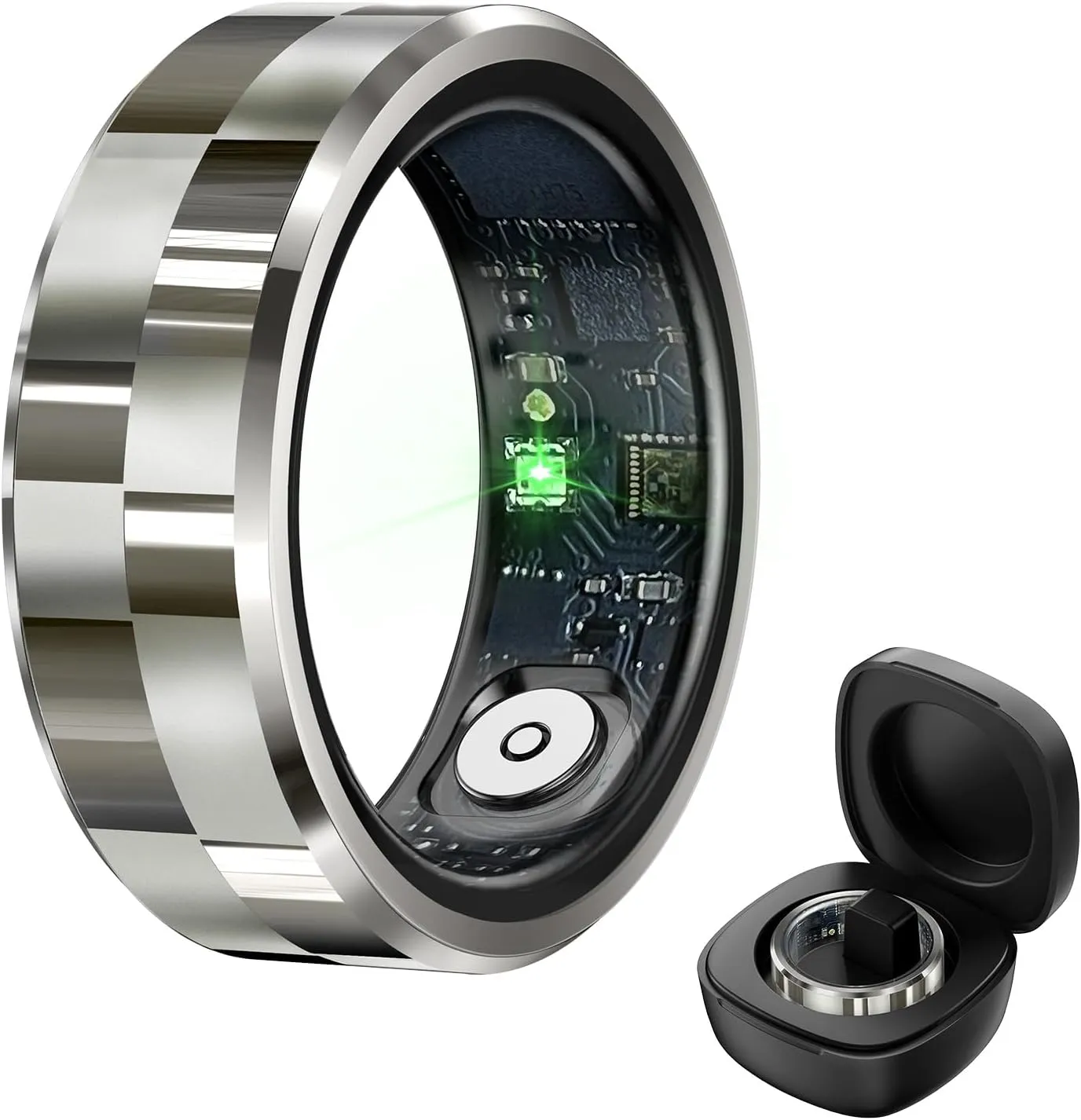 Smart Ring, Fitness Tracker Ring with Charging Case, IP68 Waterproof, Heart Rate, Blood Oxygen, Sleep Tracker, No App Subscription-Compatible with Android 6.0  and iOS 11.0 (Silver, 10)