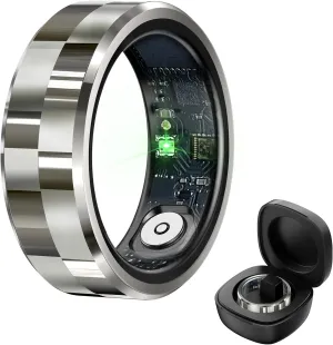Smart Ring, Fitness Tracker Ring with Charging Case, IP68 Waterproof, Heart Rate, Blood Oxygen, Sleep Tracker, No App Subscription-Compatible with Android 6.0  and iOS 11.0 (Silver, 10)