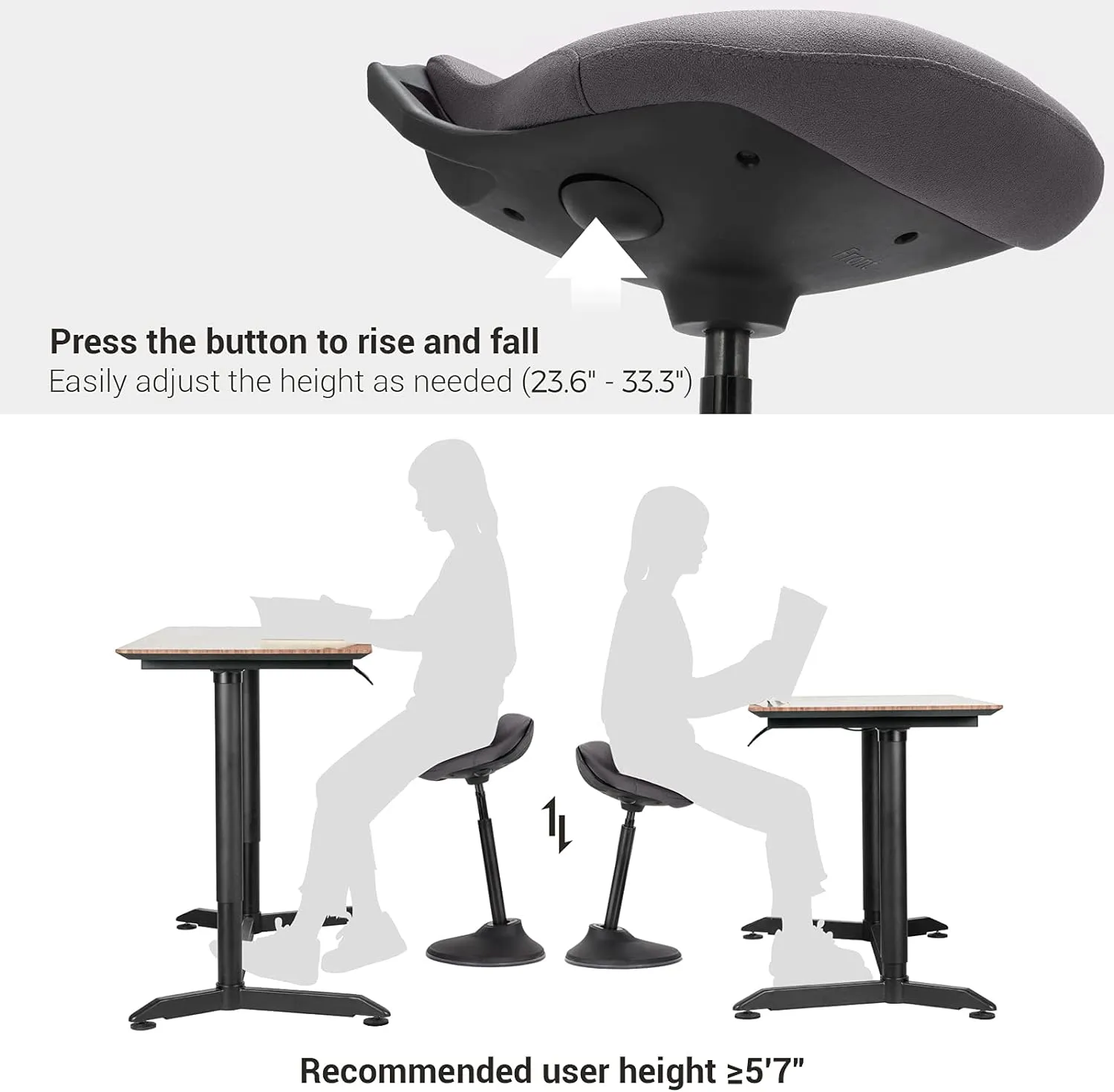 SONGMICS Standing Desk Chair, Adjustable Ergonomic Wobble Stool, 23.6-33.3 Inches Drafting Chair, Swivel Sitting Balance Stool, Fabric Upholstery, Anti-Slip Bottom Pad, Slate Gray UOSC02GY