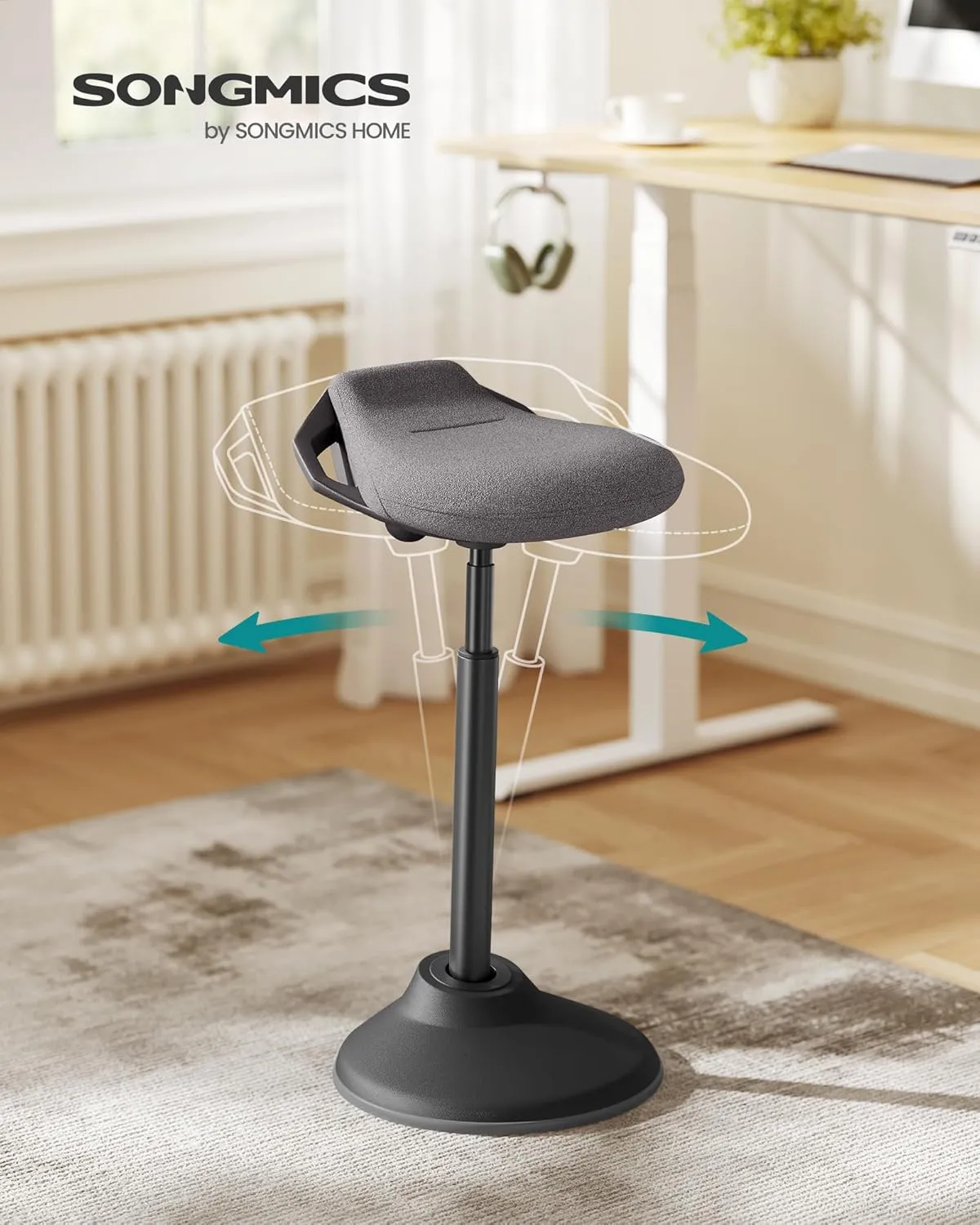 SONGMICS Standing Desk Chair, Adjustable Ergonomic Wobble Stool, 23.6-33.3 Inches Drafting Chair, Swivel Sitting Balance Stool, Fabric Upholstery, Anti-Slip Bottom Pad, Slate Gray UOSC02GY