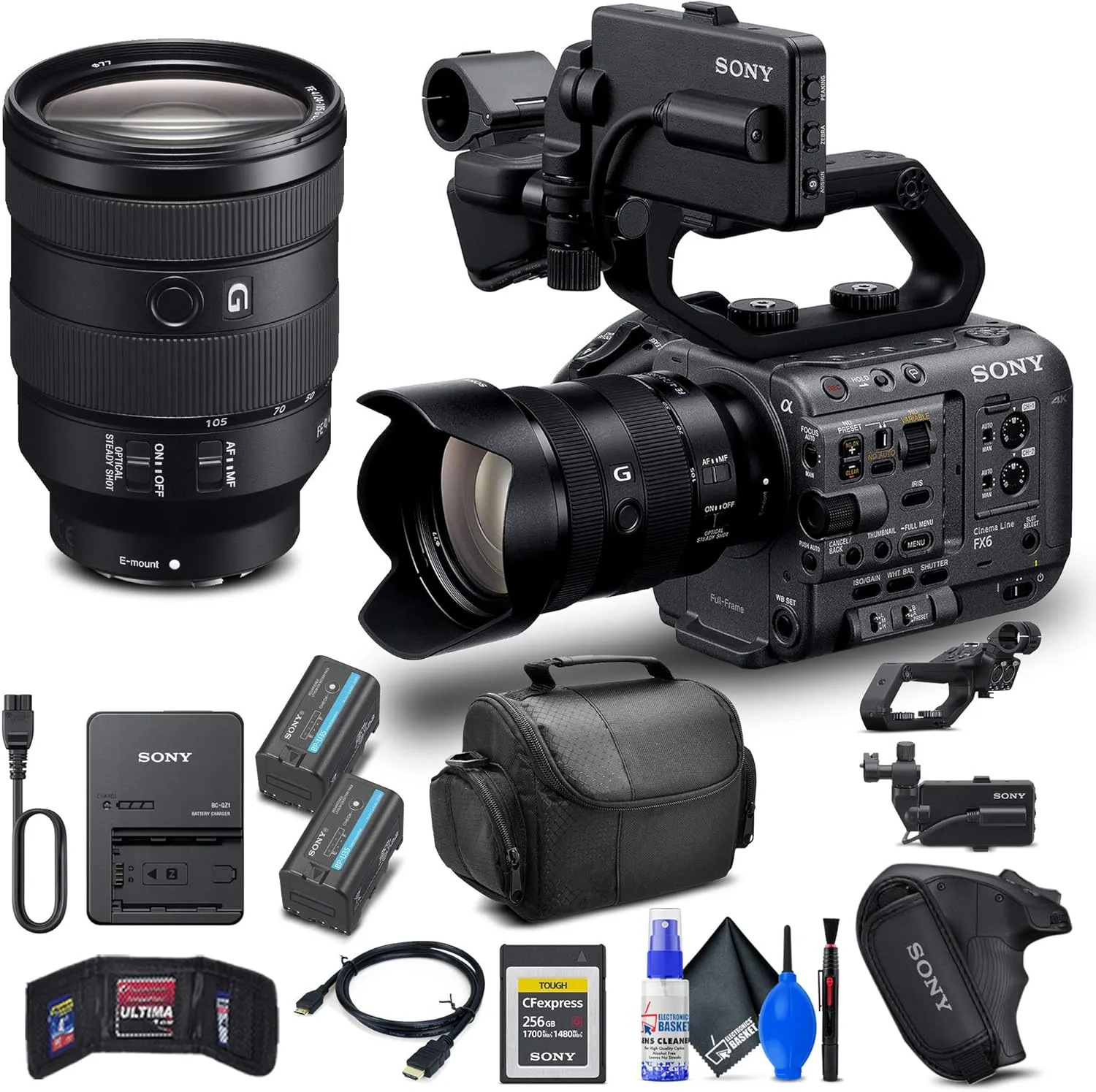 Sony FX6 Digital Cinema Camera Kit with 24-105mm Lens (ILME-FX6VK)   Sony 80GB Cfexpress Card   BP-U35 Battery   Pro Case   Deluxe Cleaning Set   HDMI Cable   Memory Card Wallet   More (Renewed)