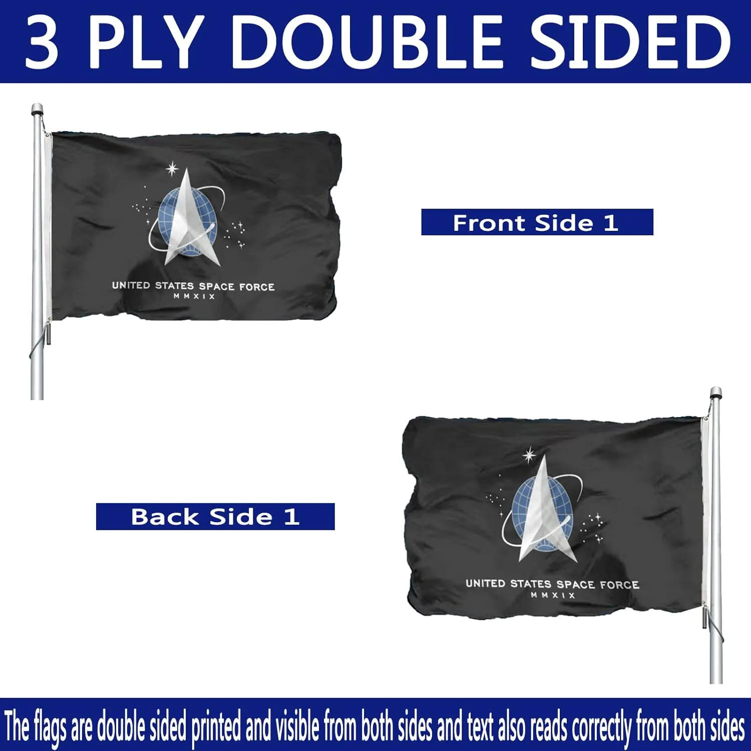 Space Force Flag 3x5 Outdoor Double Sided- Heavy Duty United States Space force Military Flags Banner with 2 Brass Grommets 4 Rows Stitched