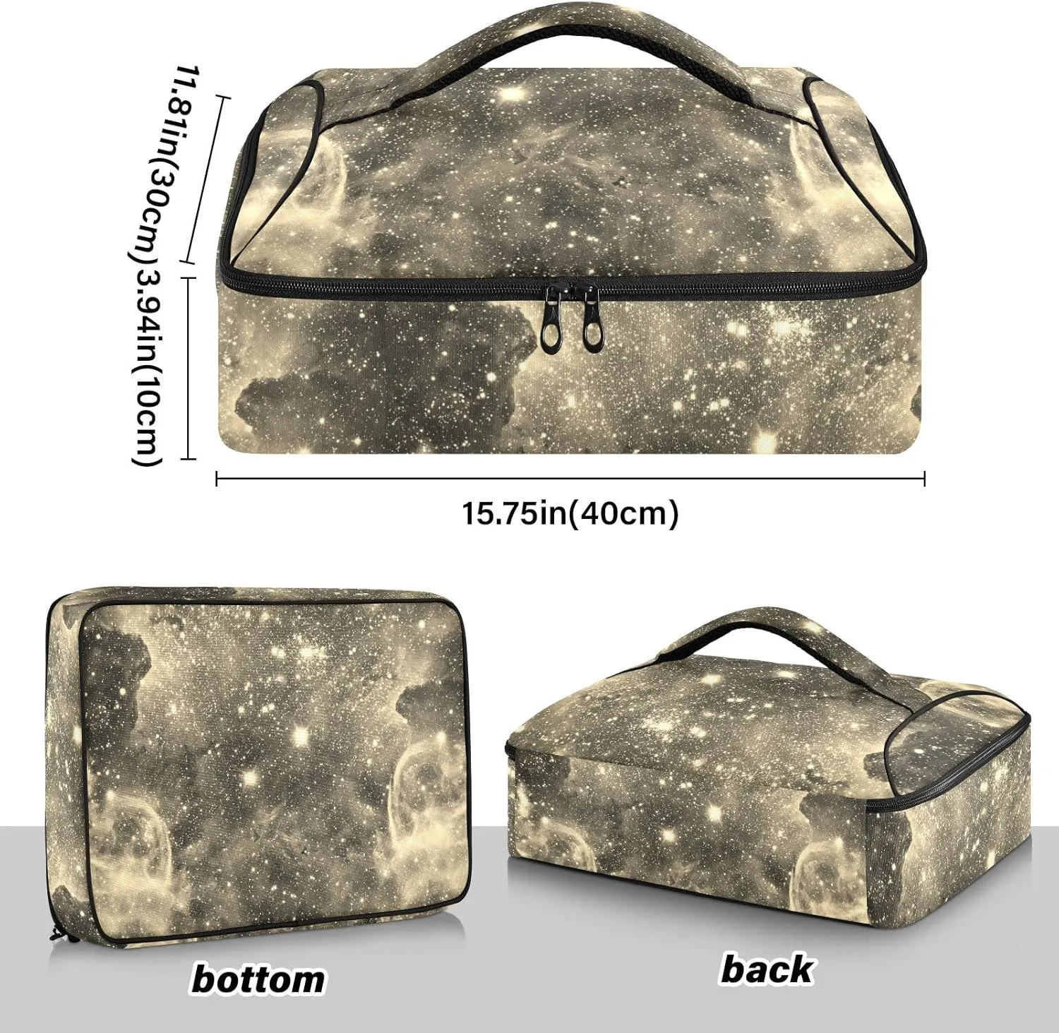 Space Galaxy Universe with Glare Stars Vintage Retro Old Style Reusable Insulated Pizza Bag, Waterproof Food Delivery Bag, with Handle Lid Leakproof Pizza Holder Tote for Hot or Cold Food