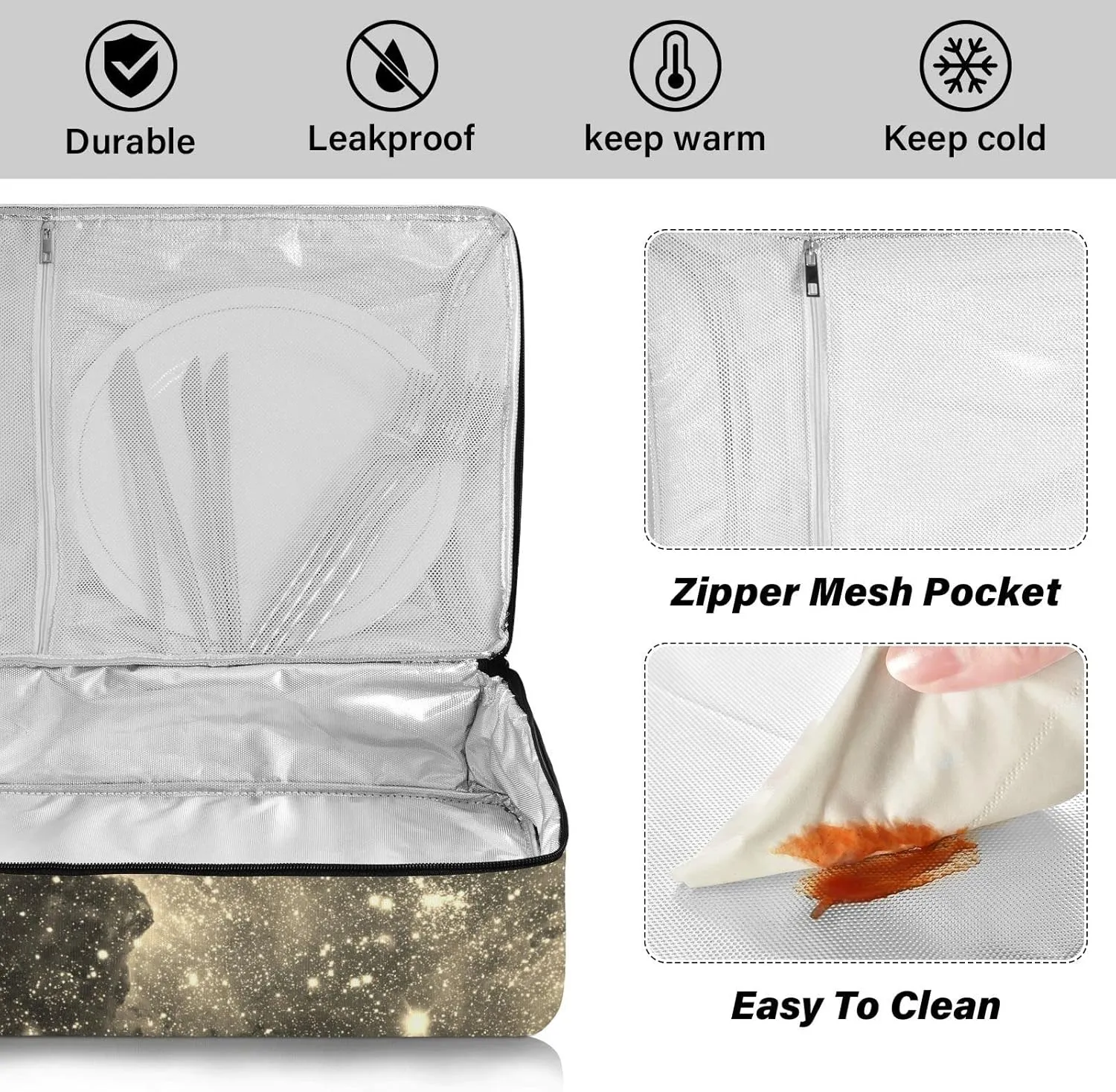 Space Galaxy Universe with Glare Stars Vintage Retro Old Style Reusable Insulated Pizza Bag, Waterproof Food Delivery Bag, with Handle Lid Leakproof Pizza Holder Tote for Hot or Cold Food