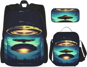 Spacecraft descend Campus life backpack set (3 pieces) - school bag   pencil case   lunch bag, meet all the daily needs of students!