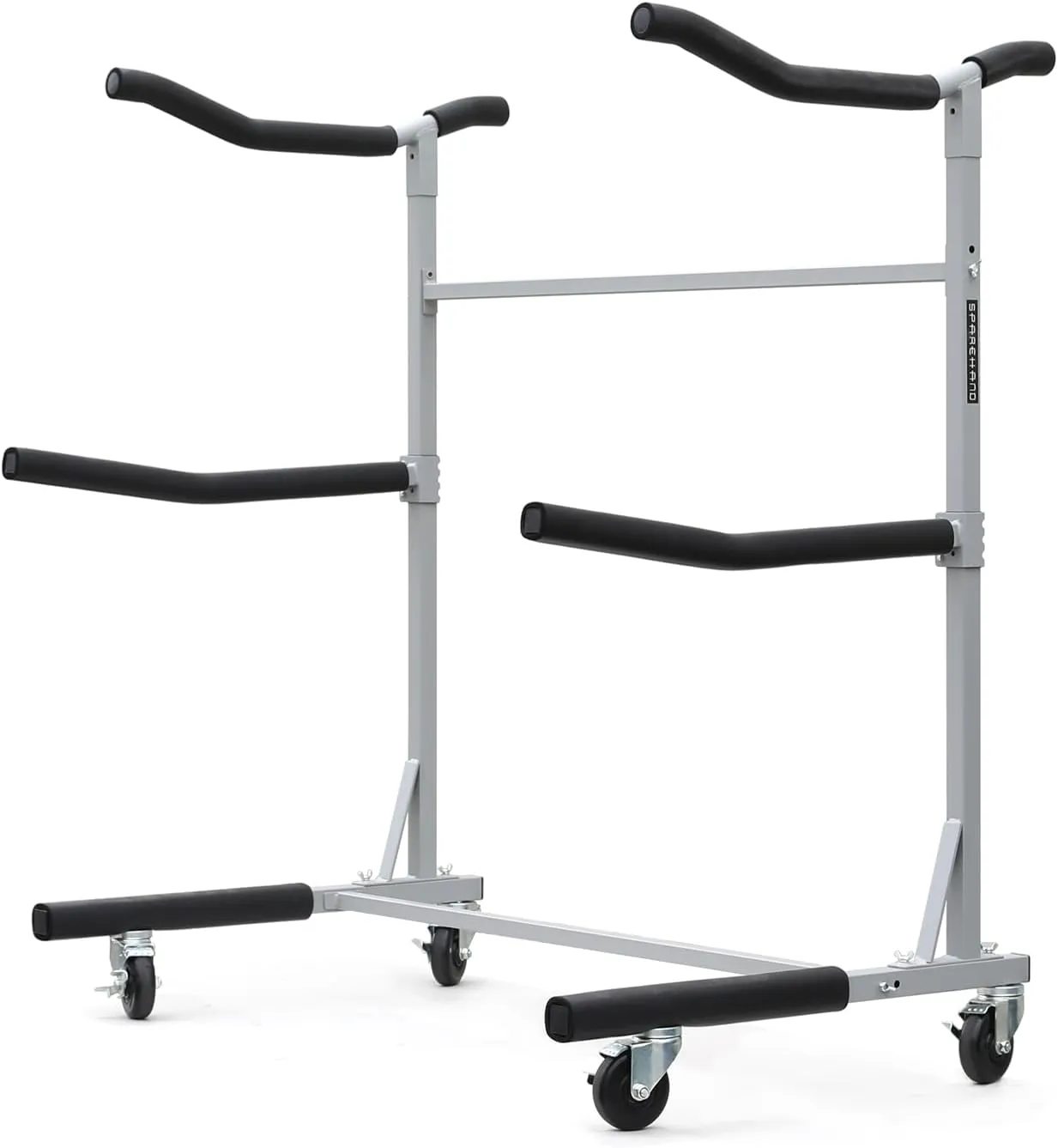 SPAREHAND Freestanding Triple Storage Rack - Heavy Duty G-C4 Caster Wheels with W/Brake - Tri-Level Rack System for 3 Kayaks, SUPs, Canoes, & Paddleboards - Suitable for Indoor & Outdoor