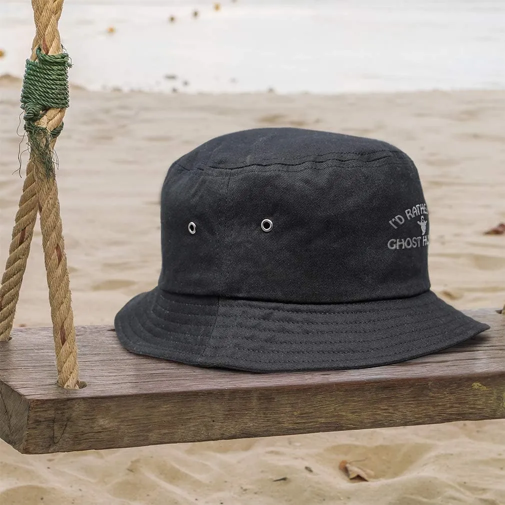 Speedy Pros Bucket Apparel Hat I'd Rather Be Ghost Hunting Embroidery Cotton for Men & Women