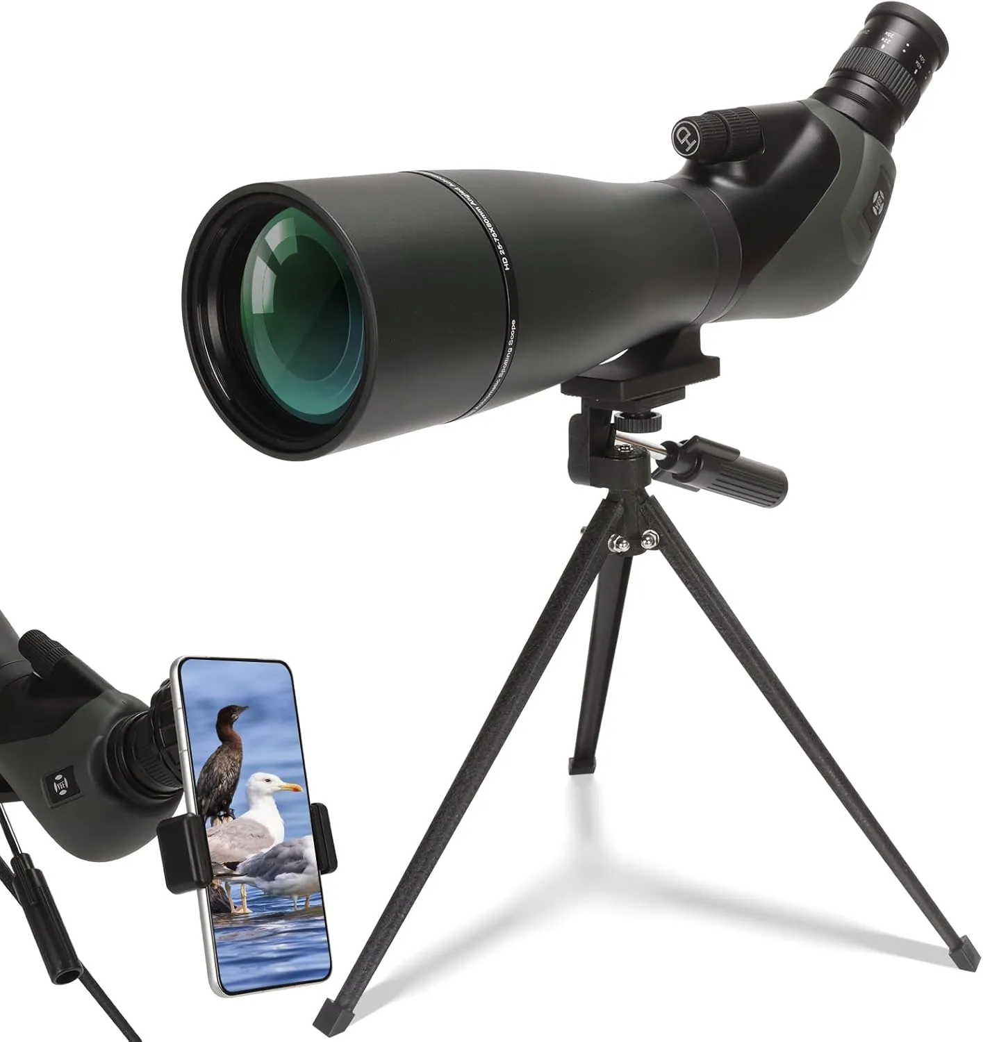 Spotting Scope for Hunting, Target Shooting, Bird Watching, 25-75x80/100 HDSpotter Scope with Tripod, Fully Multi-Coated Optics BAK4 Fogproof for Wildlife Viewing with Phone Adapter, Carrying Bag