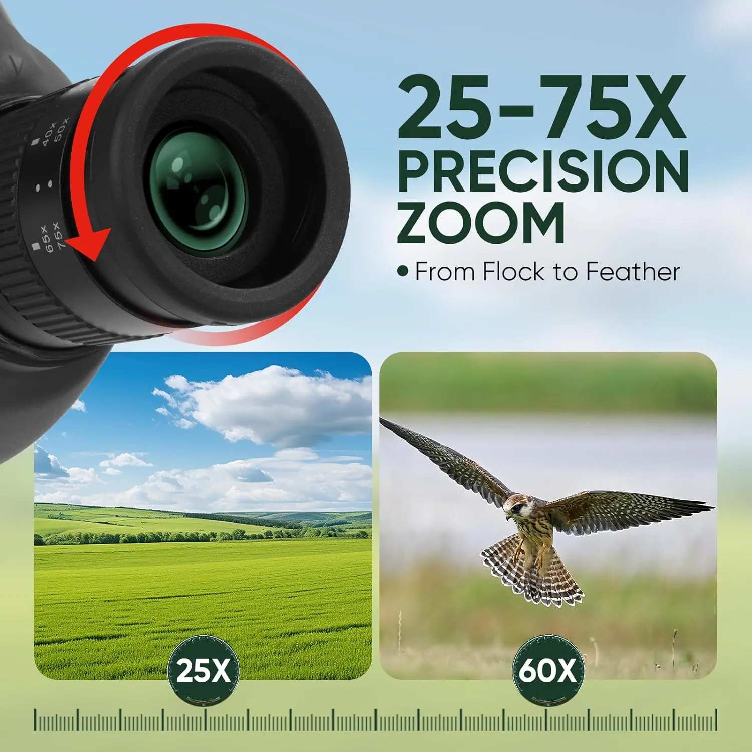 Spotting Scope for Hunting, Target Shooting, Bird Watching, 25-75x80/100 HDSpotter Scope with Tripod, Fully Multi-Coated Optics BAK4 Fogproof for Wildlife Viewing with Phone Adapter, Carrying Bag