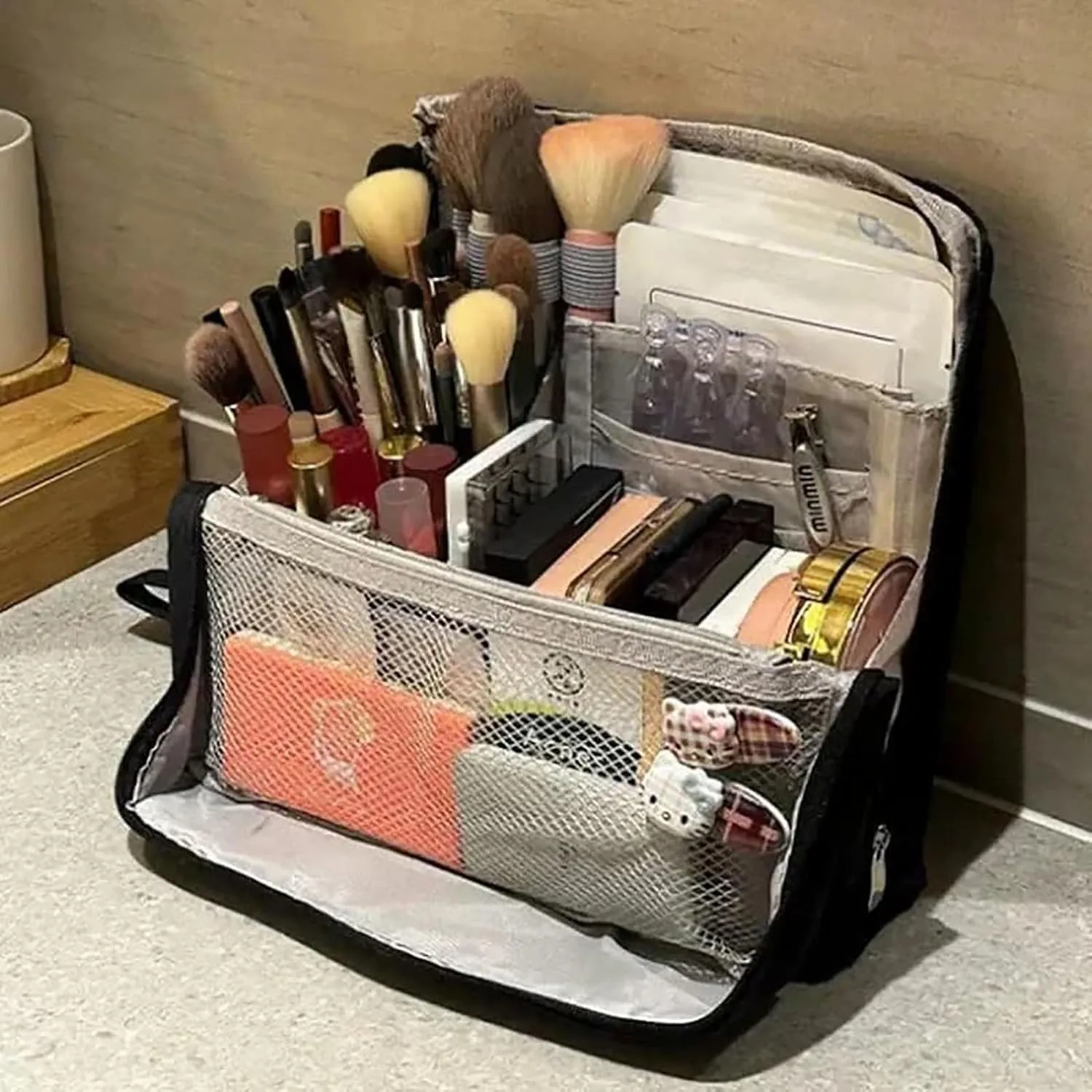 Standing Makeup Bag, Doresty Standing Makeup Bag Portable, Large Capacity, Waterproof with Compartments (Blue)