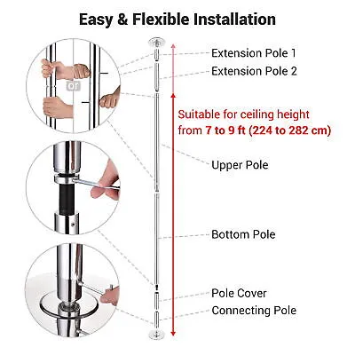 Static Spinning Dancing Pole Kit with Door Stretching Strap Exercise Home Studio