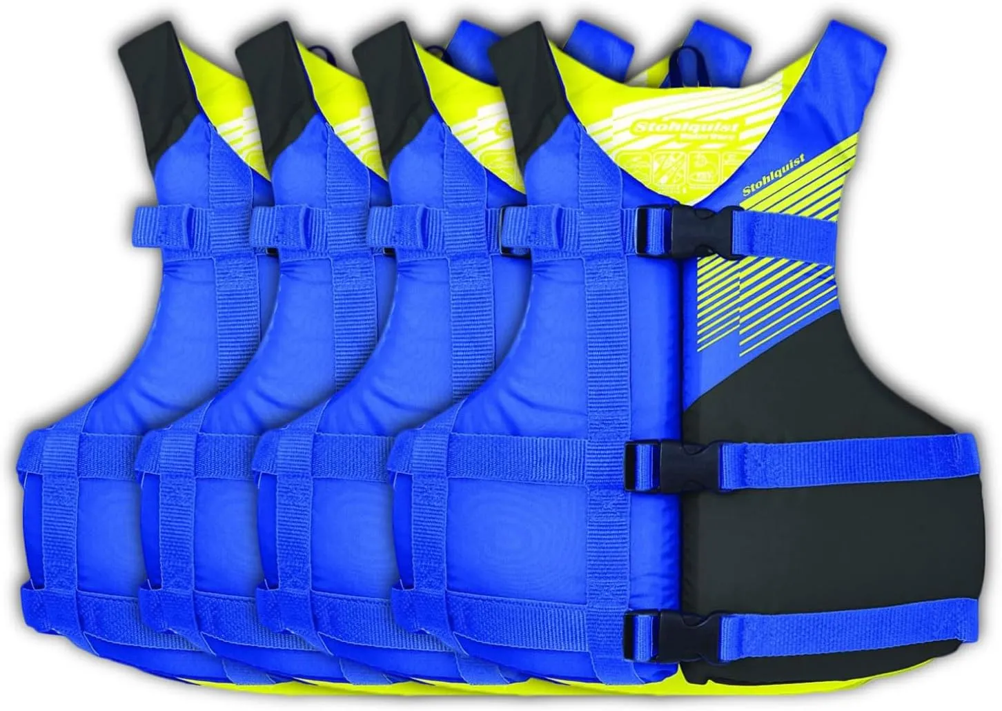 Stohlquist Universal Fit Adult Life Jacket PFD (2 and 4 Pack) Coast Guard Approved for Men and Women 90  lbs, Lightweight Neoprene and Adjustable, Ideal for Boating, Kayaking & Water Sports