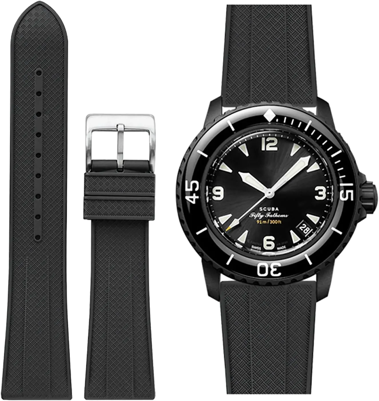 Strap for Blancpain Swatch,Universal 22mm Strap Soft FKM Waterproof Replacement Band for Blancpain x Swatch Fifty Fathoms Men Women Band with Install & Remove Tool Kit
