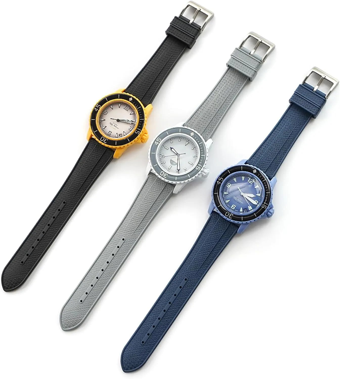 Strap for Blancpain Swatch,Universal 22mm Strap Soft FKM Waterproof Replacement Band for Blancpain x Swatch Fifty Fathoms Men Women Band with Install & Remove Tool Kit