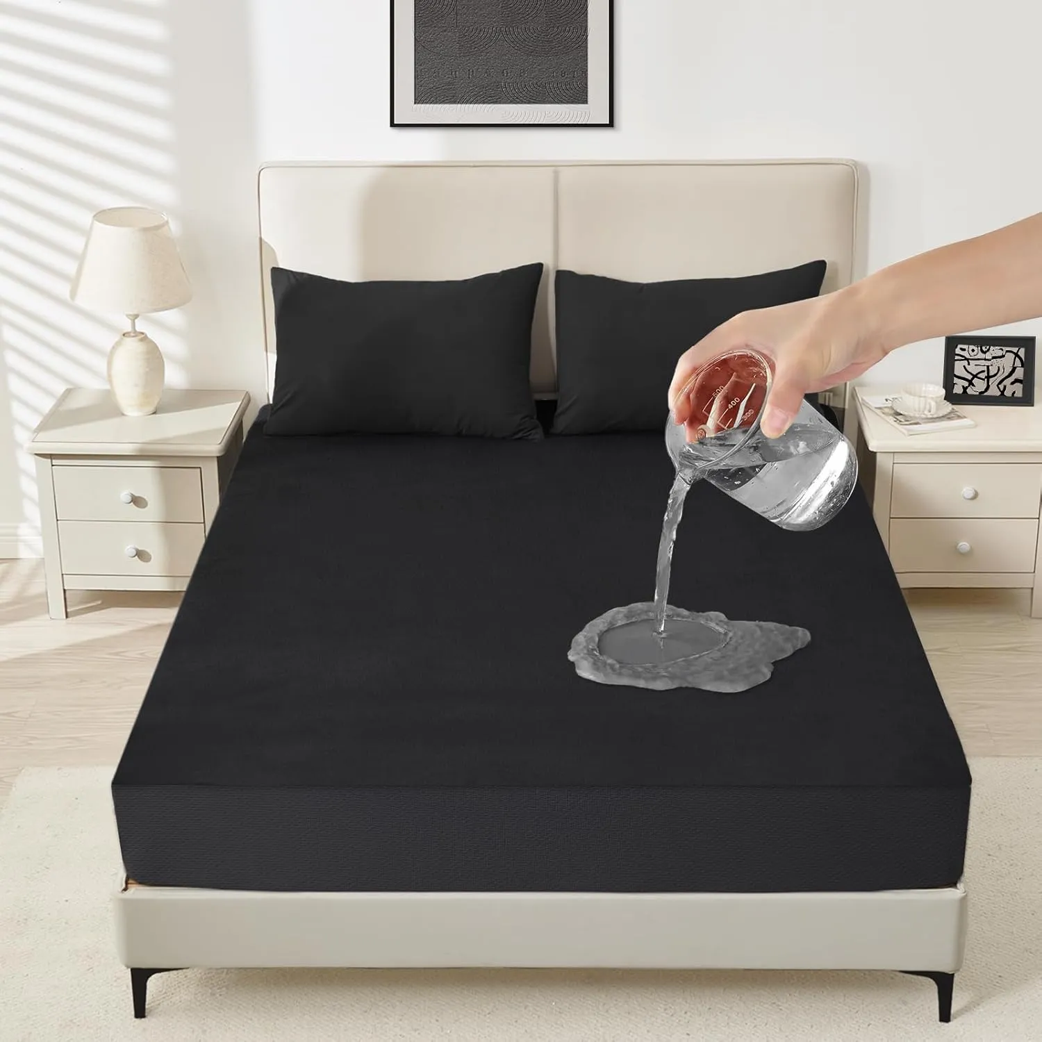 Sufdari Waterproof Mattress Protector California King, Noiseless Mattress Cover with 18" Deep Pocket, Bed Bug Proof and Waterproof Fitted Sheets, Machine Washable Mattress Protectors Black