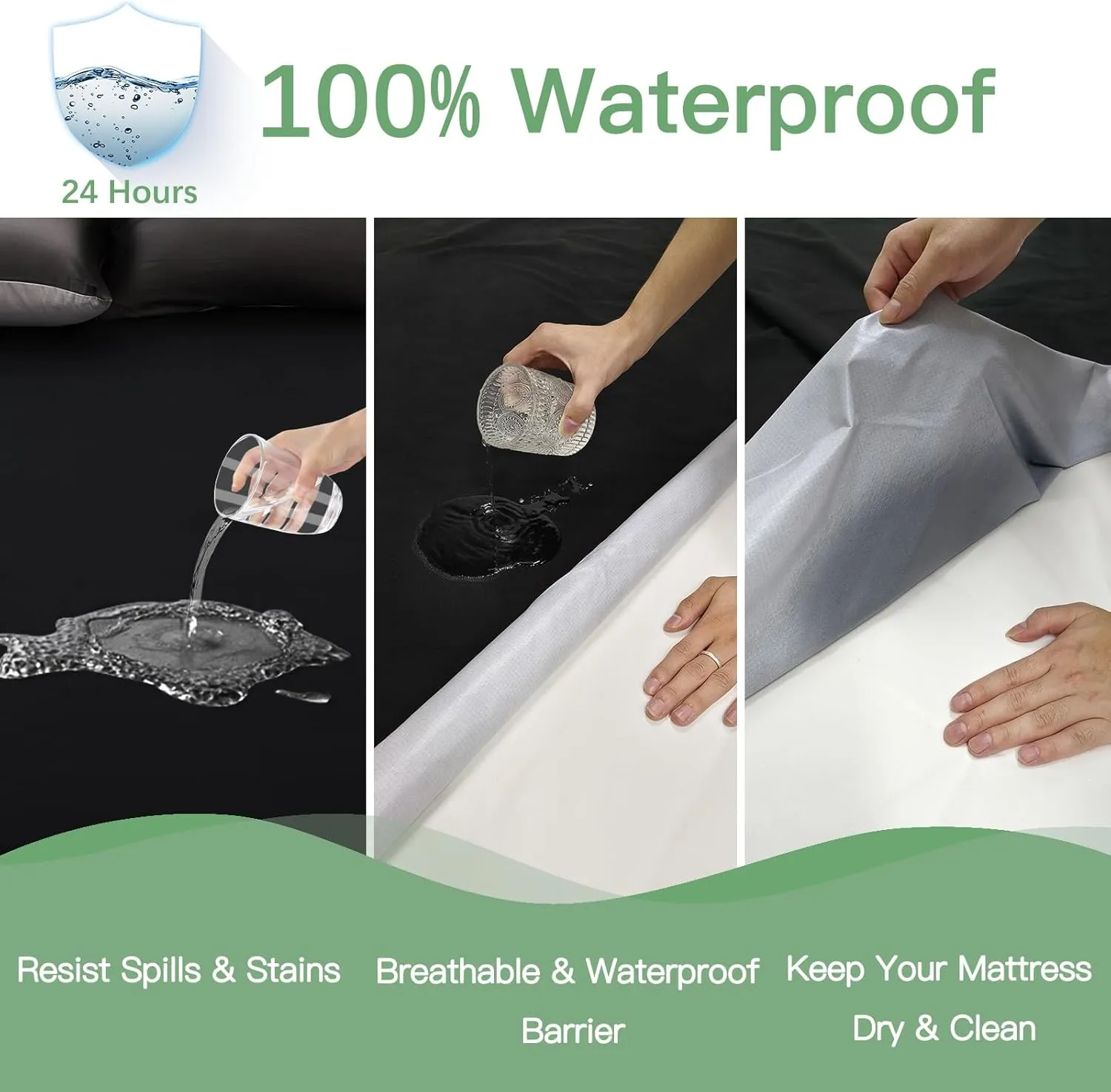 Sufdari Waterproof Mattress Protector California King, Noiseless Mattress Cover with 18" Deep Pocket, Bed Bug Proof and Waterproof Fitted Sheets, Machine Washable Mattress Protectors Black