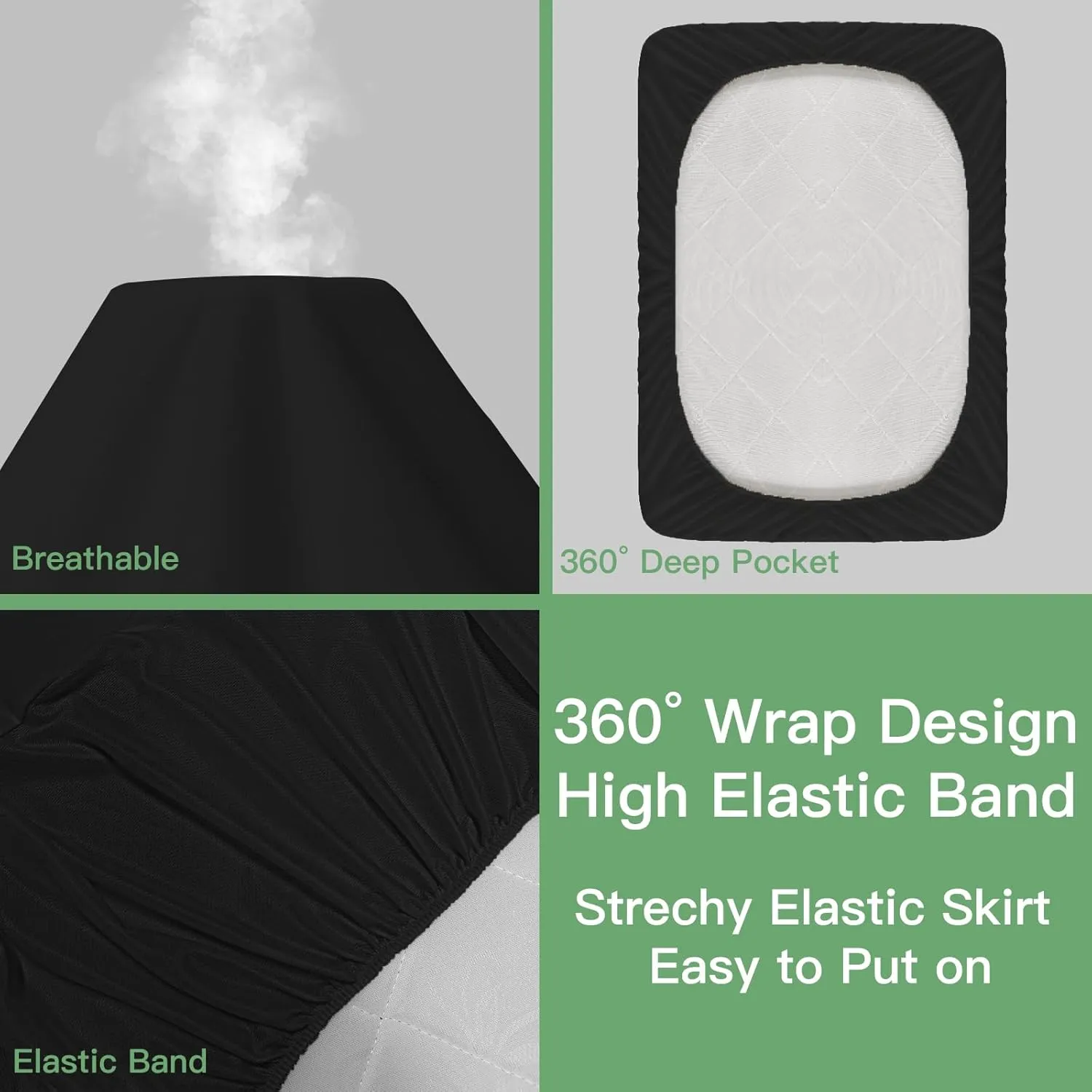 Sufdari Waterproof Mattress Protector California King, Noiseless Mattress Cover with 18" Deep Pocket, Bed Bug Proof and Waterproof Fitted Sheets, Machine Washable Mattress Protectors Black