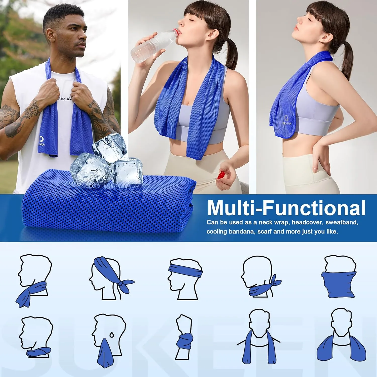 Sukeen Cooling Towels 6 Pack (40"x12"), Cooling Towels for Neck and Face, Quick Dry Sport Camping Cooling Towel, Cold Towel for Hot Weather