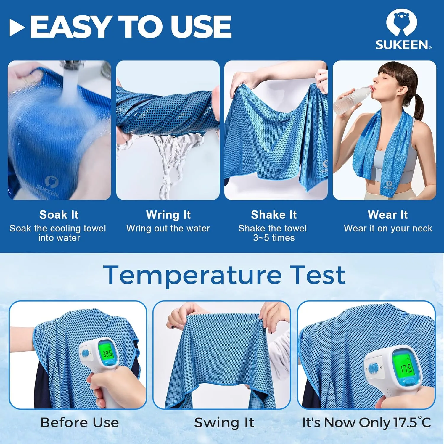 Sukeen Cooling Towels 6 Pack (40"x12"), Cooling Towels for Neck and Face, Quick Dry Sport Camping Cooling Towel, Cold Towel for Hot Weather